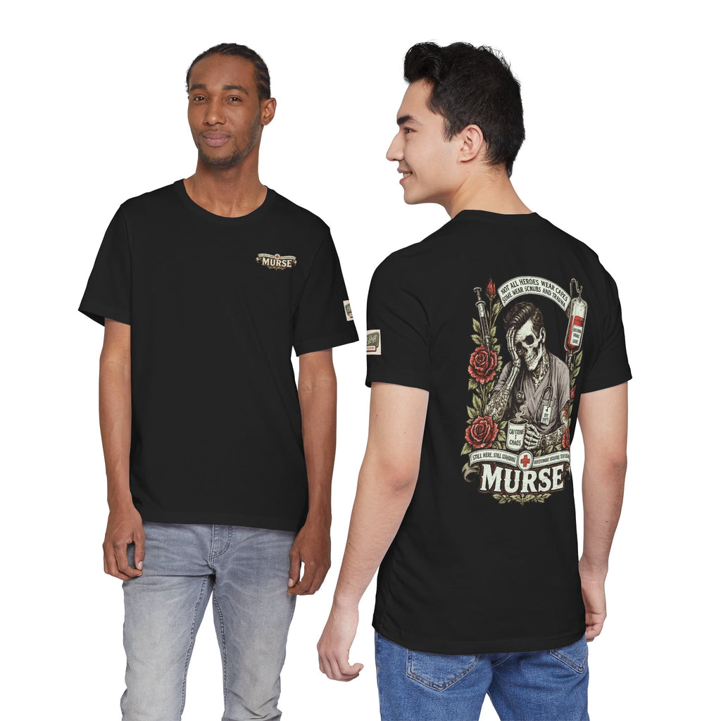 Murse Skull Nurse Graphic Tee — Vintage Medical Tattoo Back Print | Male Nurse Gift
