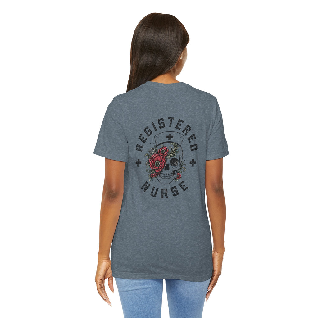 Registered Nurse Vintage Skull Tee | Tattoo Style RN Shirt | Nurse Gift | Floral Skull Graphic Tee | Bella Canvas | Off Shift Studio