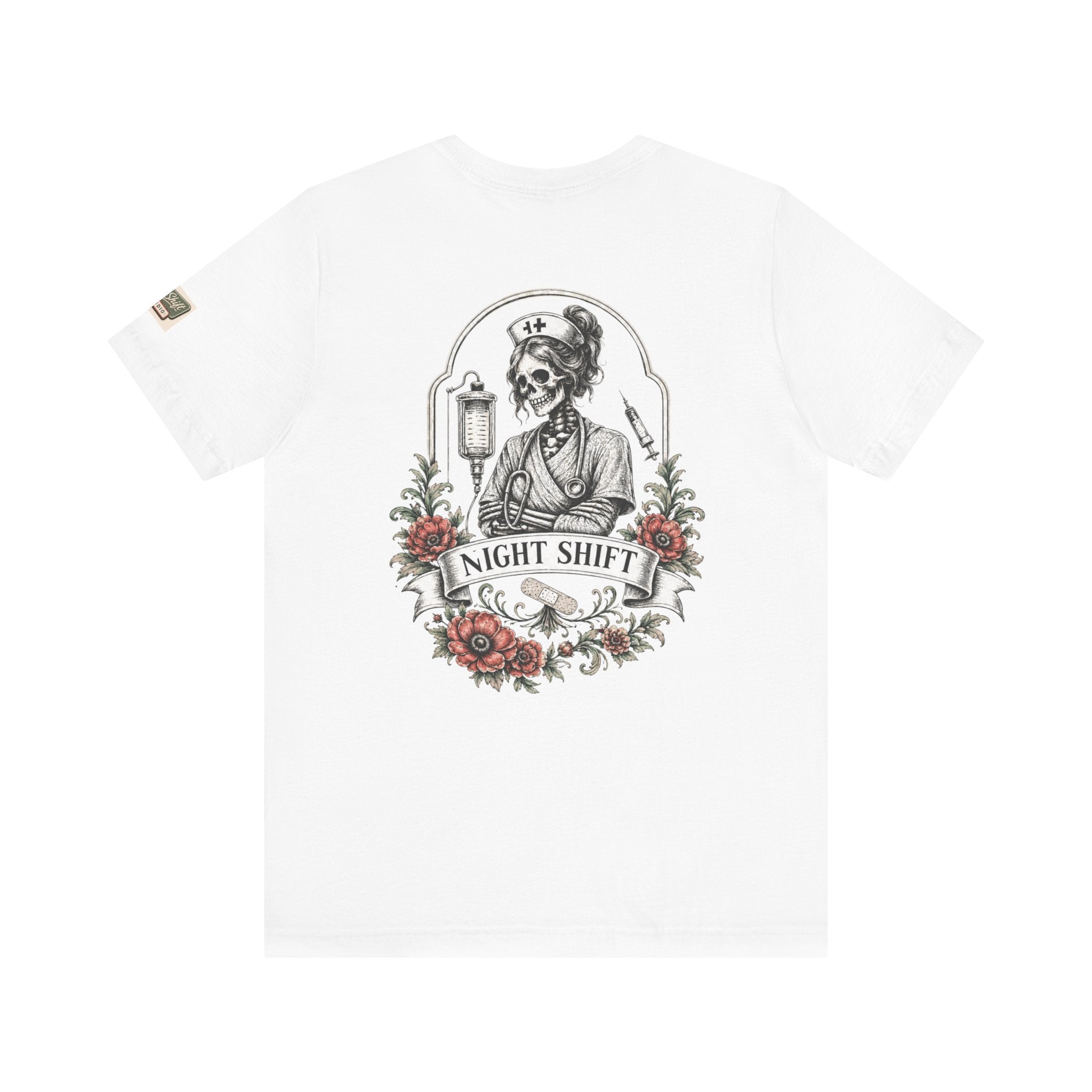 Night Shift Nurse Shirt | Skeleton Nurse T-Shirt | Tattoo Style Medical Shirt | Bella+Canvas