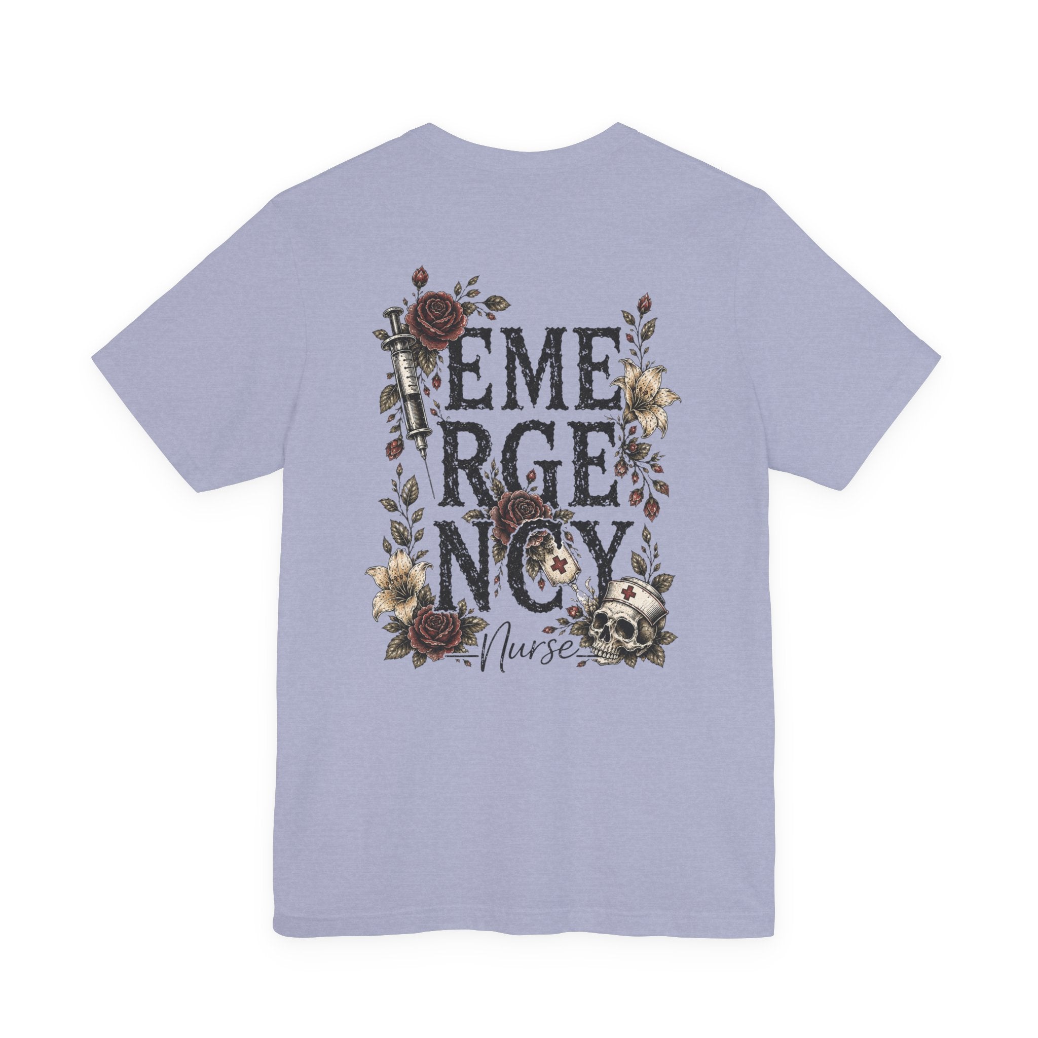 Emergency Nurse Shirt | Gothic Floral Nurse Tee | Vintage Tattoo Style ER Nurse T-Shirt | Bella & Canvas