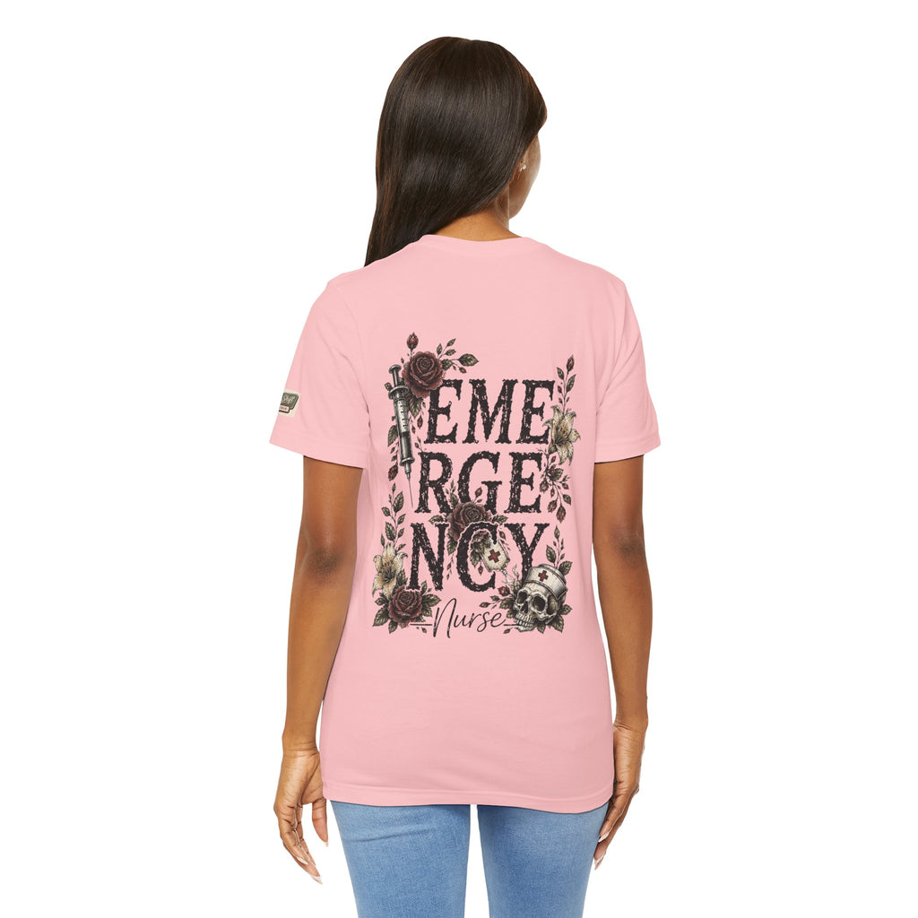 Emergency Nurse Shirt | Gothic Floral Nurse Tee | Vintage Tattoo Style ER Nurse T-Shirt | Bella & Canvas