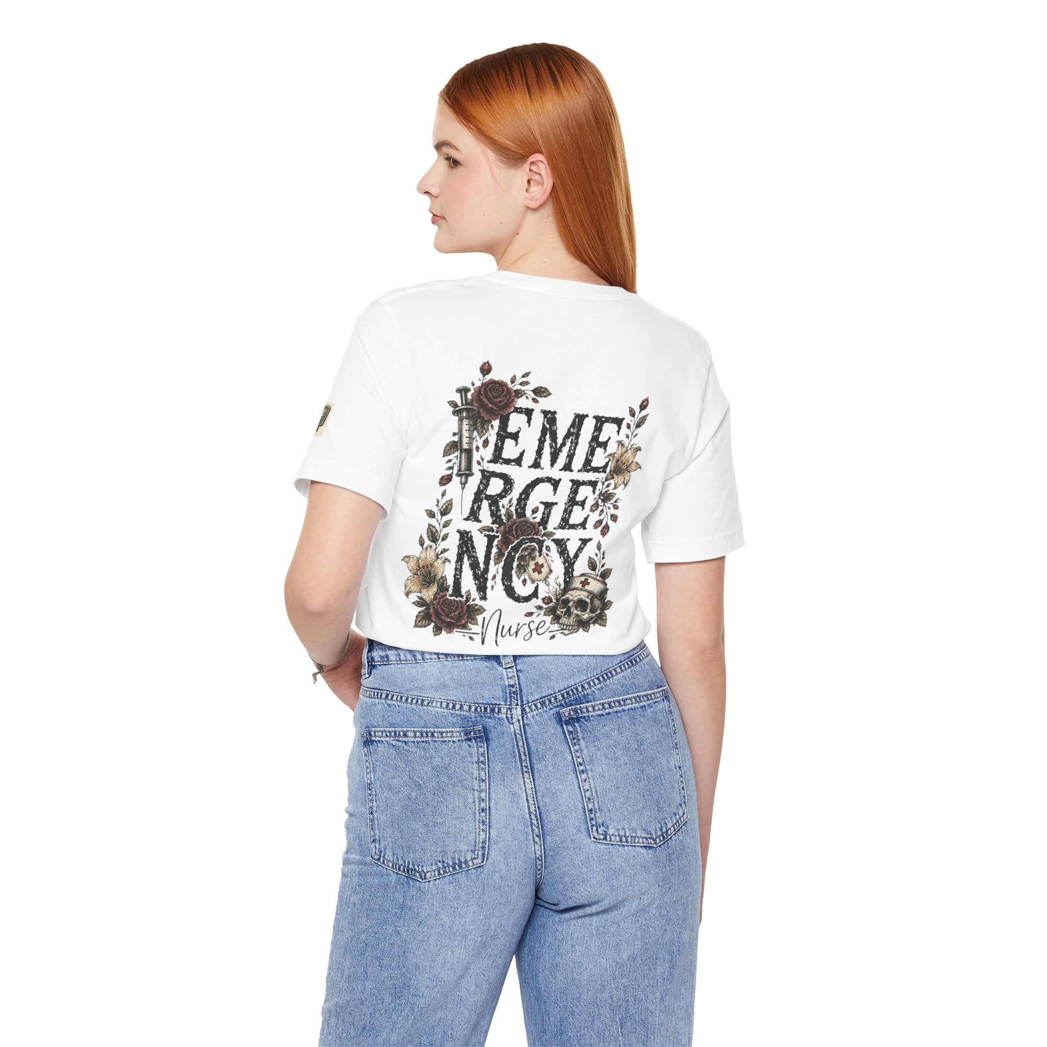 Emergency Nurse Shirt | Gothic Floral Nurse Tee | Vintage Tattoo Style ER Nurse T-Shirt | Bella & Canvas