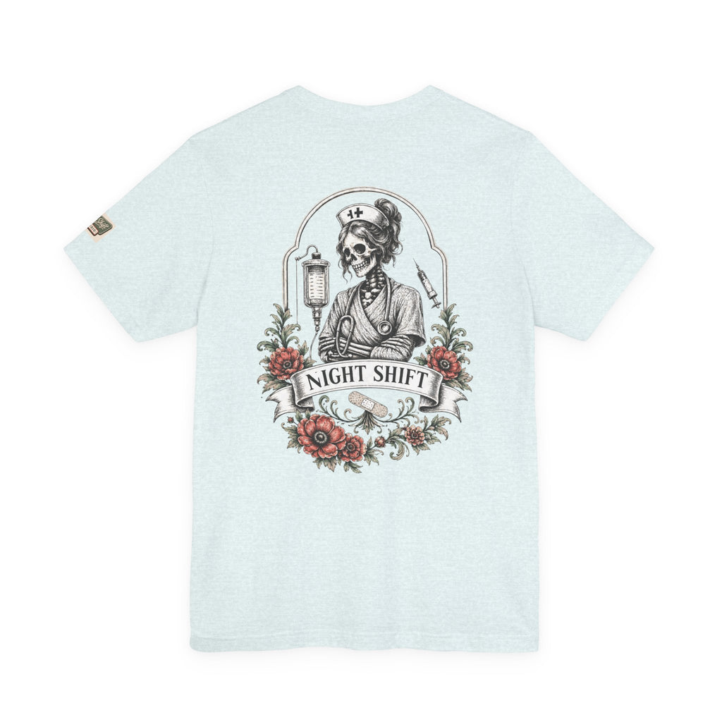 Night Shift Nurse Shirt | Skeleton Nurse T-Shirt | Tattoo Style Medical Shirt | Bella+Canvas