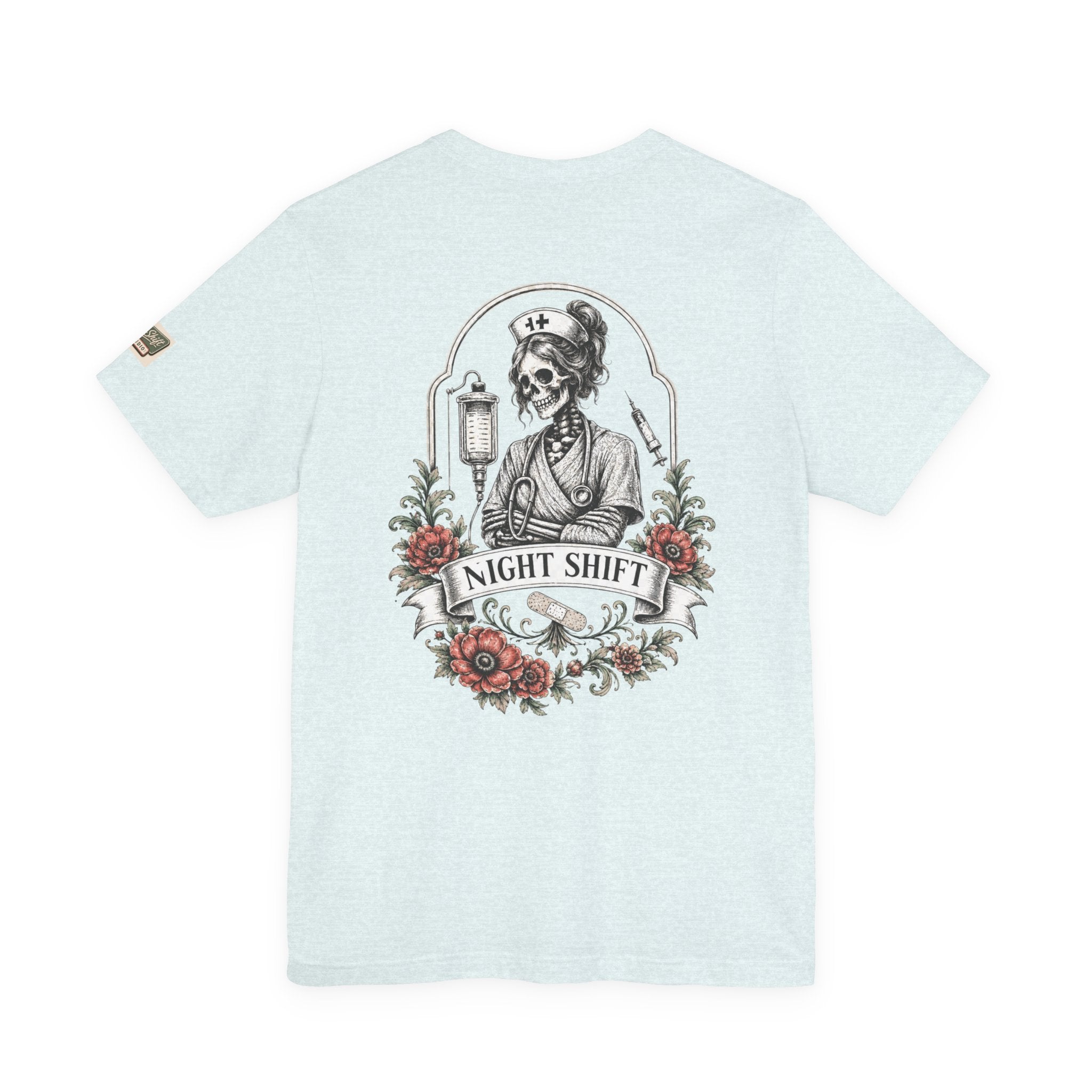 Night Shift Nurse Shirt | Skeleton Nurse T-Shirt | Tattoo Style Medical Shirt | Bella+Canvas