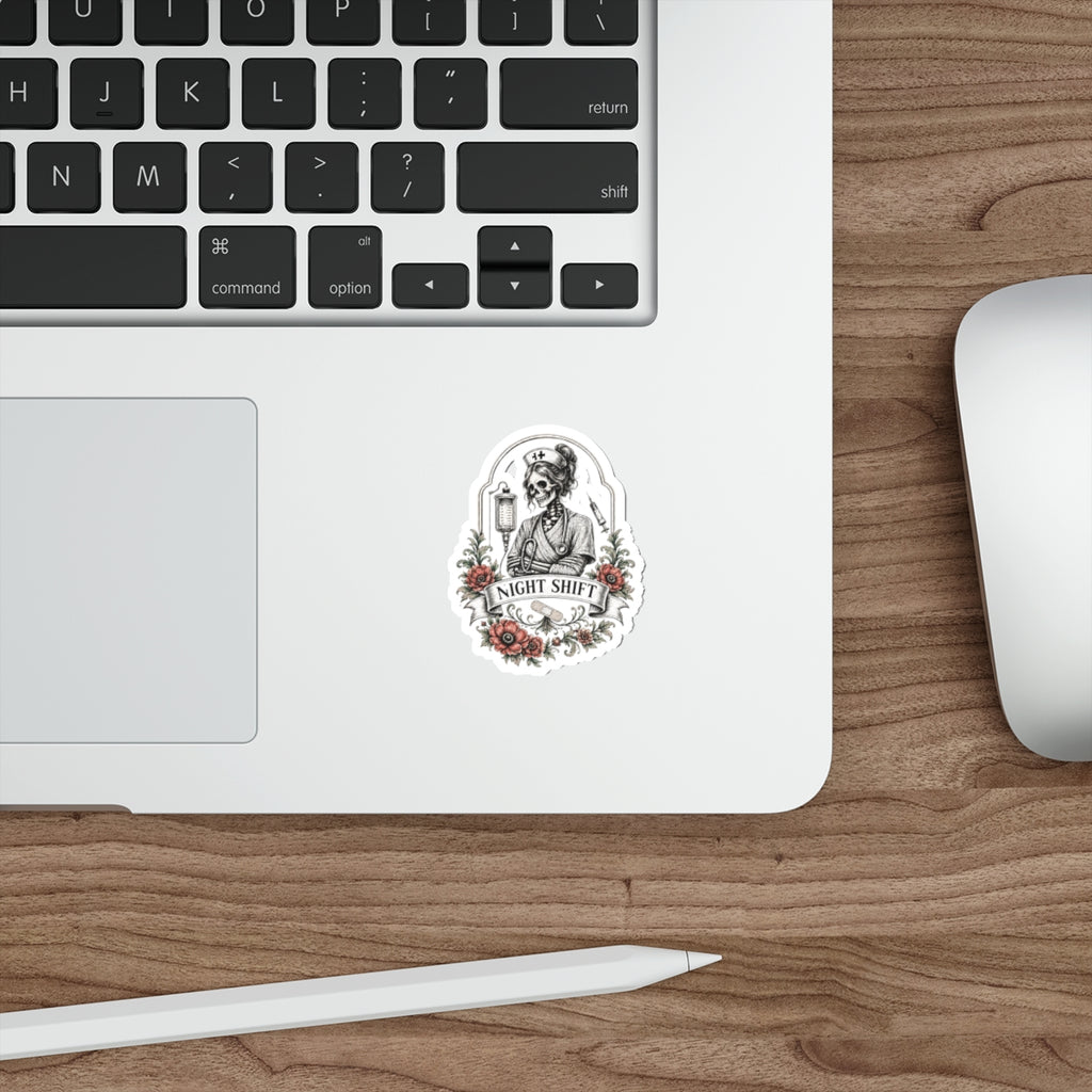 Night Shift Nurse Sticker | Gothic Skeleton Nurse Vinyl Decal | Funny RN Sticker | Waterproof Laptop & Water Bottle Sticker | ER Nurse Gift | Dark Floral