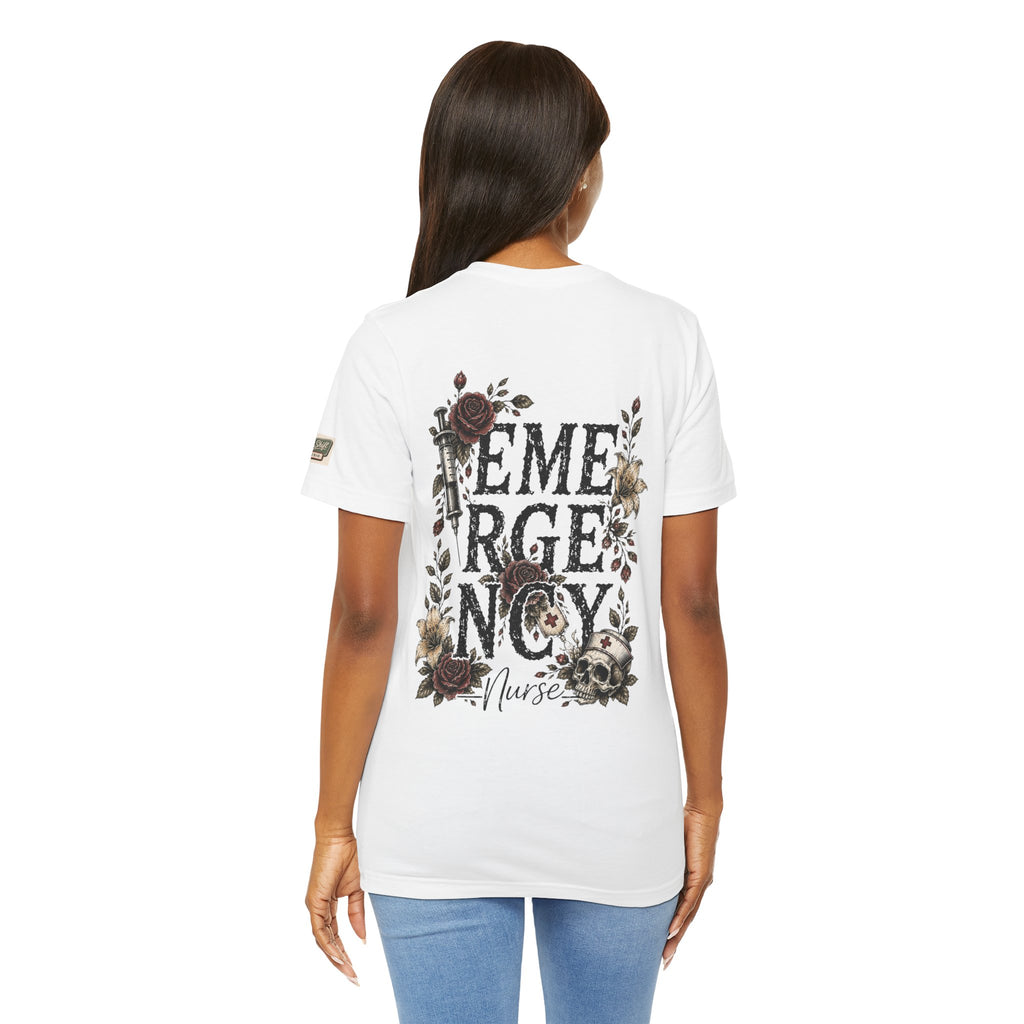 Emergency Nurse Shirt | Gothic Floral Nurse Tee | Vintage Tattoo Style ER Nurse T-Shirt | Bella & Canvas