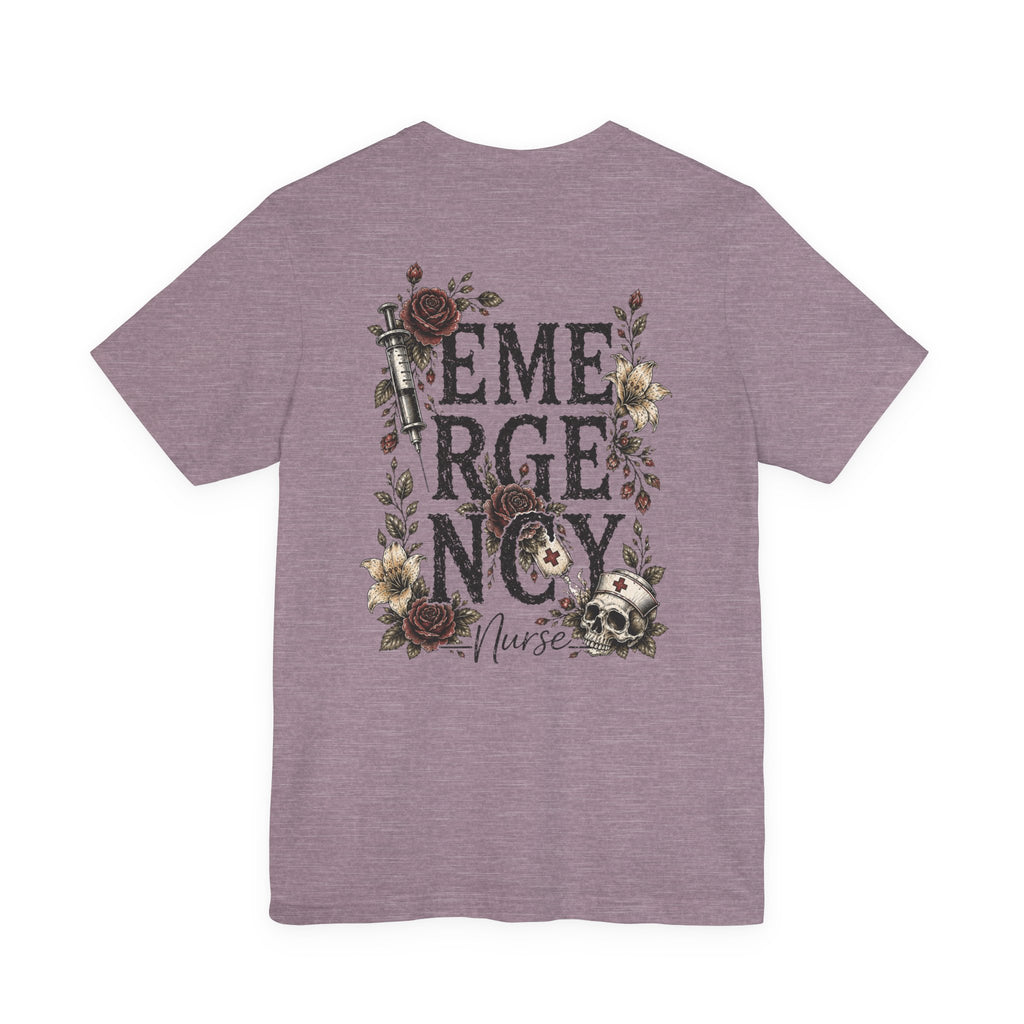 Emergency Nurse Shirt | Gothic Floral Nurse Tee | Vintage Tattoo Style ER Nurse T-Shirt | Bella & Canvas