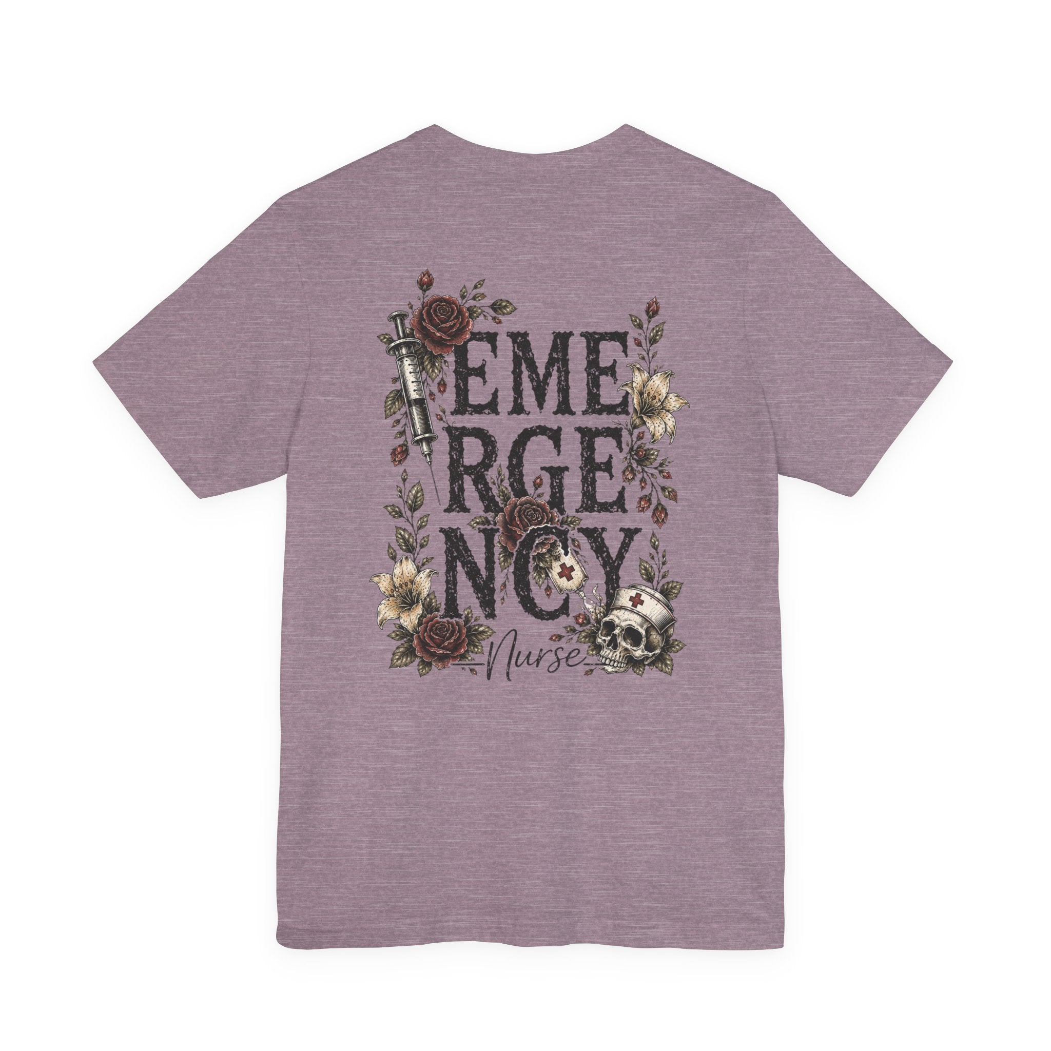 Emergency Nurse Shirt | Gothic Floral Nurse Tee | Vintage Tattoo Style ER Nurse T-Shirt | Bella & Canvas