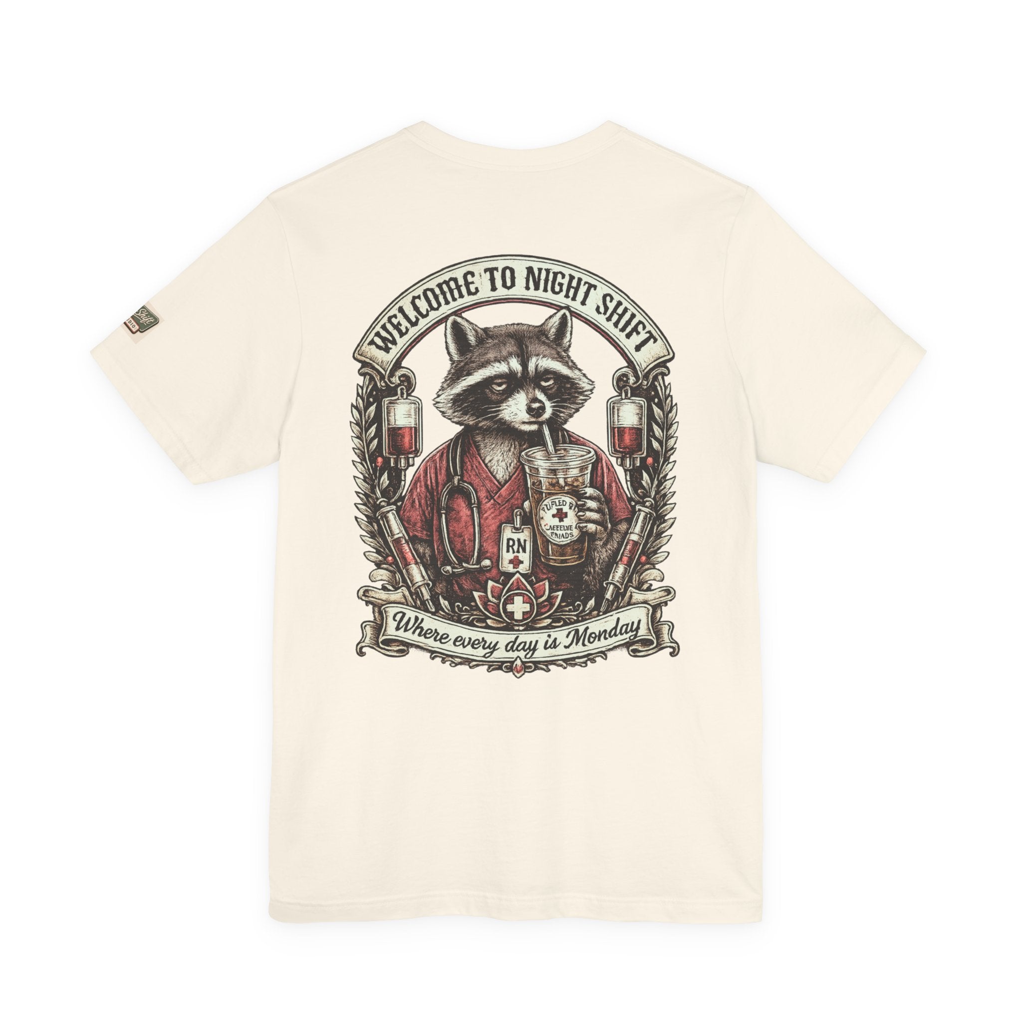 Night Shift Raccoon Nurse T-Shirt — "Welcome to Night Shift" Work Tee for Nurses & Healthcare