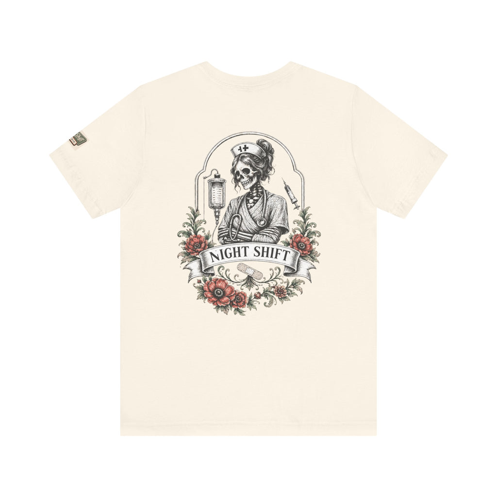 Night Shift Nurse Shirt | Skeleton Nurse T-Shirt | Tattoo Style Medical Shirt | Bella+Canvas