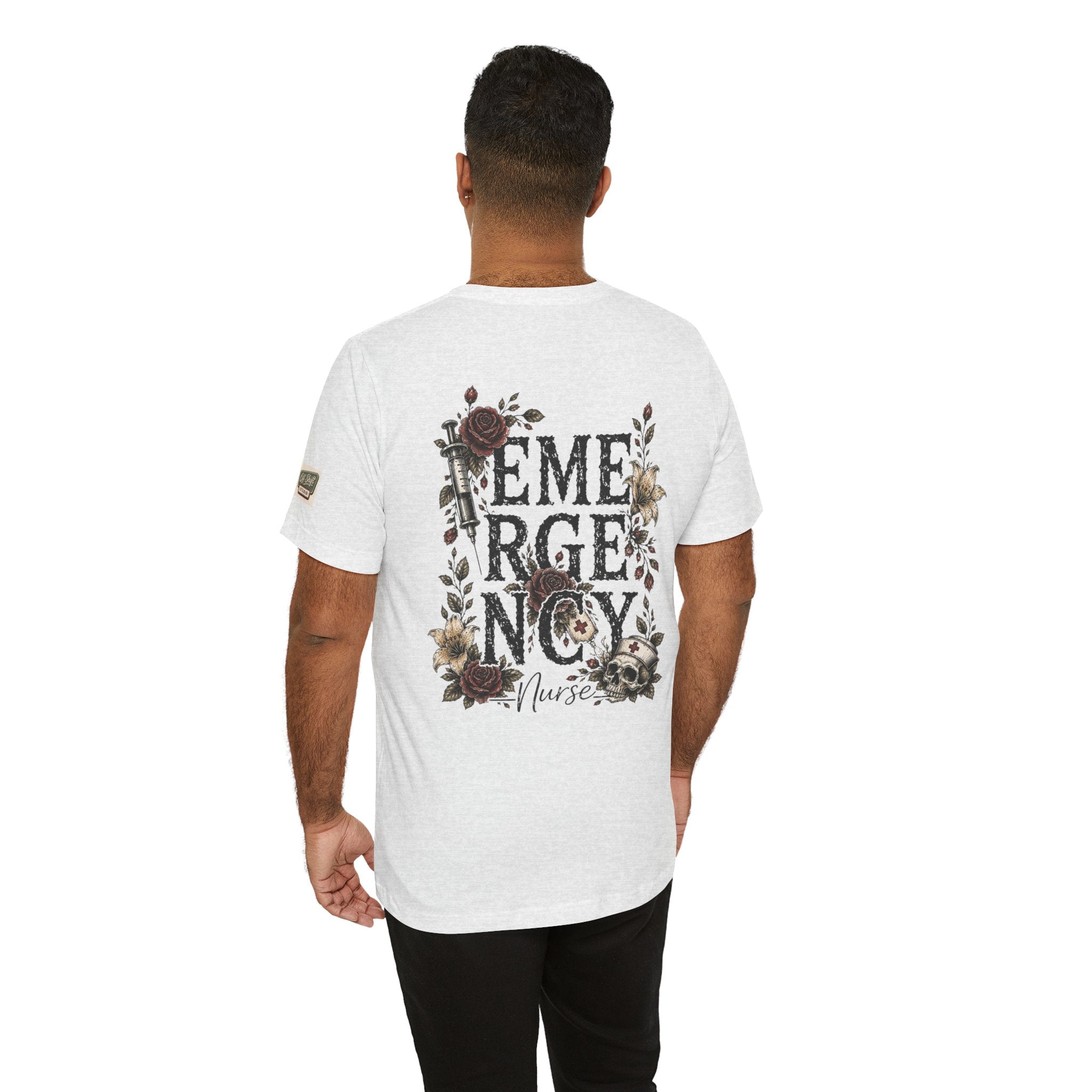 Emergency Nurse Shirt | Gothic Floral Nurse Tee | Vintage Tattoo Style ER Nurse T-Shirt | Bella & Canvas