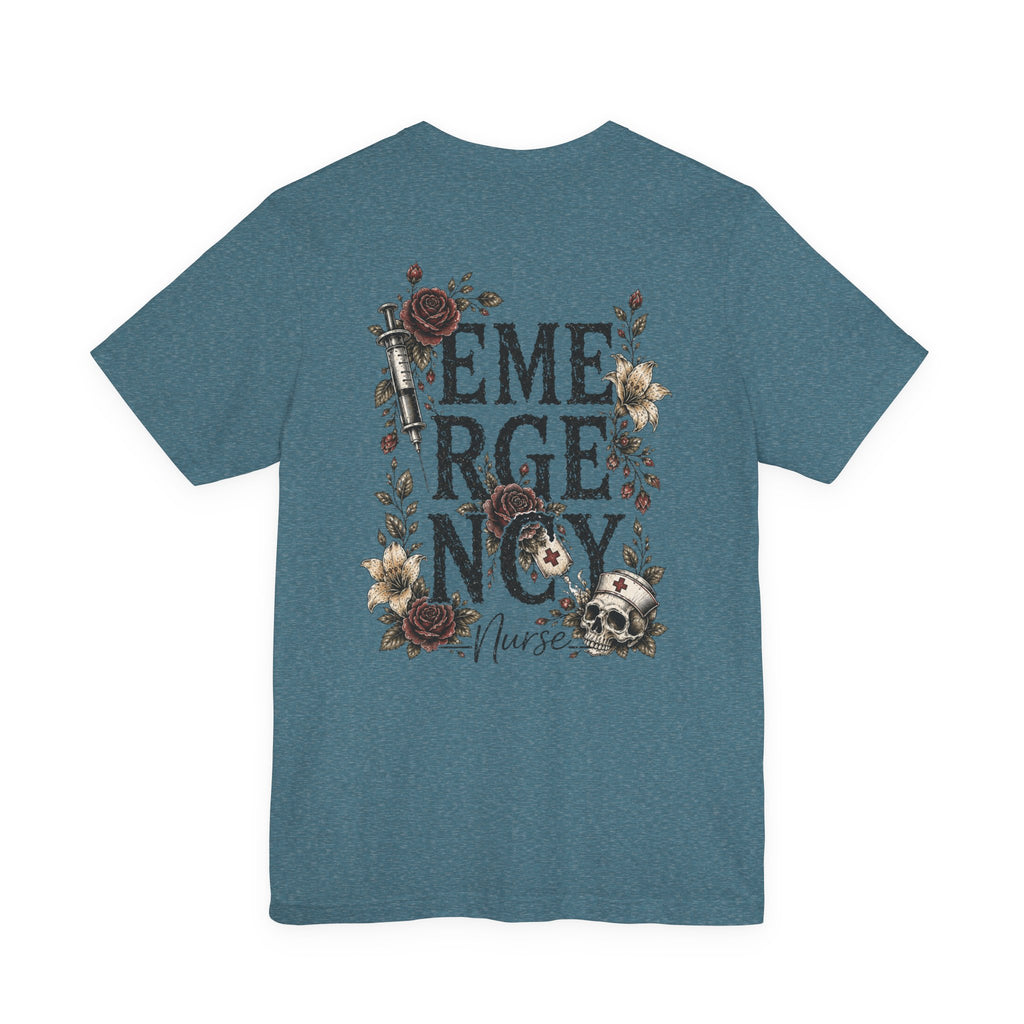 Emergency Nurse Shirt | Gothic Floral Nurse Tee | Vintage Tattoo Style ER Nurse T-Shirt | Bella & Canvas