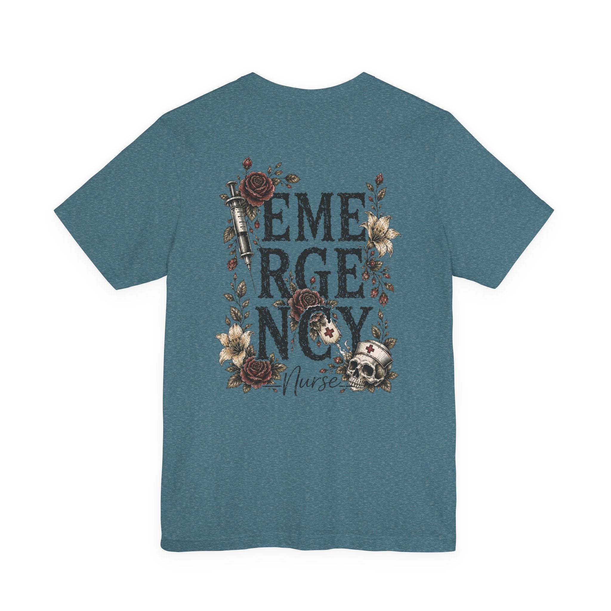 Emergency Nurse Shirt | Gothic Floral Nurse Tee | Vintage Tattoo Style ER Nurse T-Shirt | Bella & Canvas