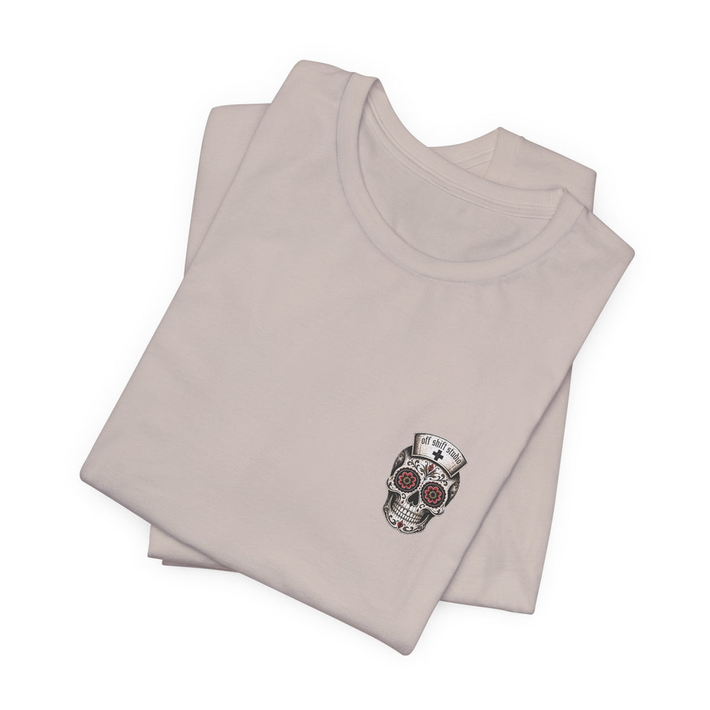 Registered Nurse Vintage Skull Tee | Tattoo Style RN Shirt | Nurse Gift | Floral Skull Graphic Tee | Bella Canvas | Off Shift Studio