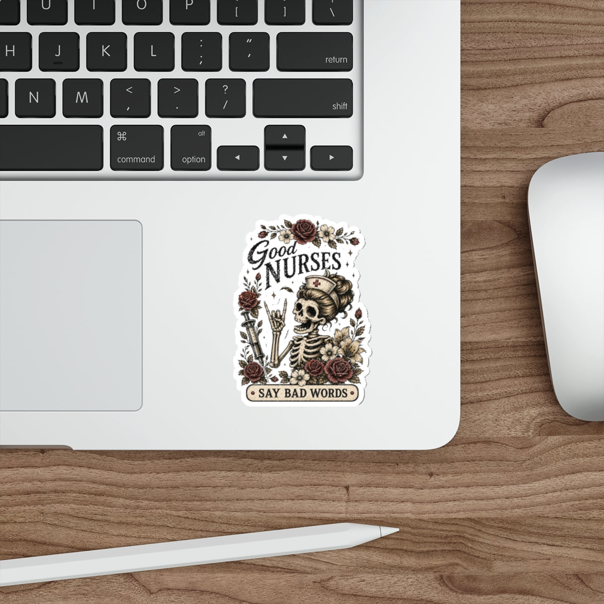 Good Nurses Say Bad Words Sticker | Funny Nurse Sticker | Gothic Skeleton Nurse Decal | ER Nurse Gift | RN Water Bottle Decal | Die-Cut Stickers