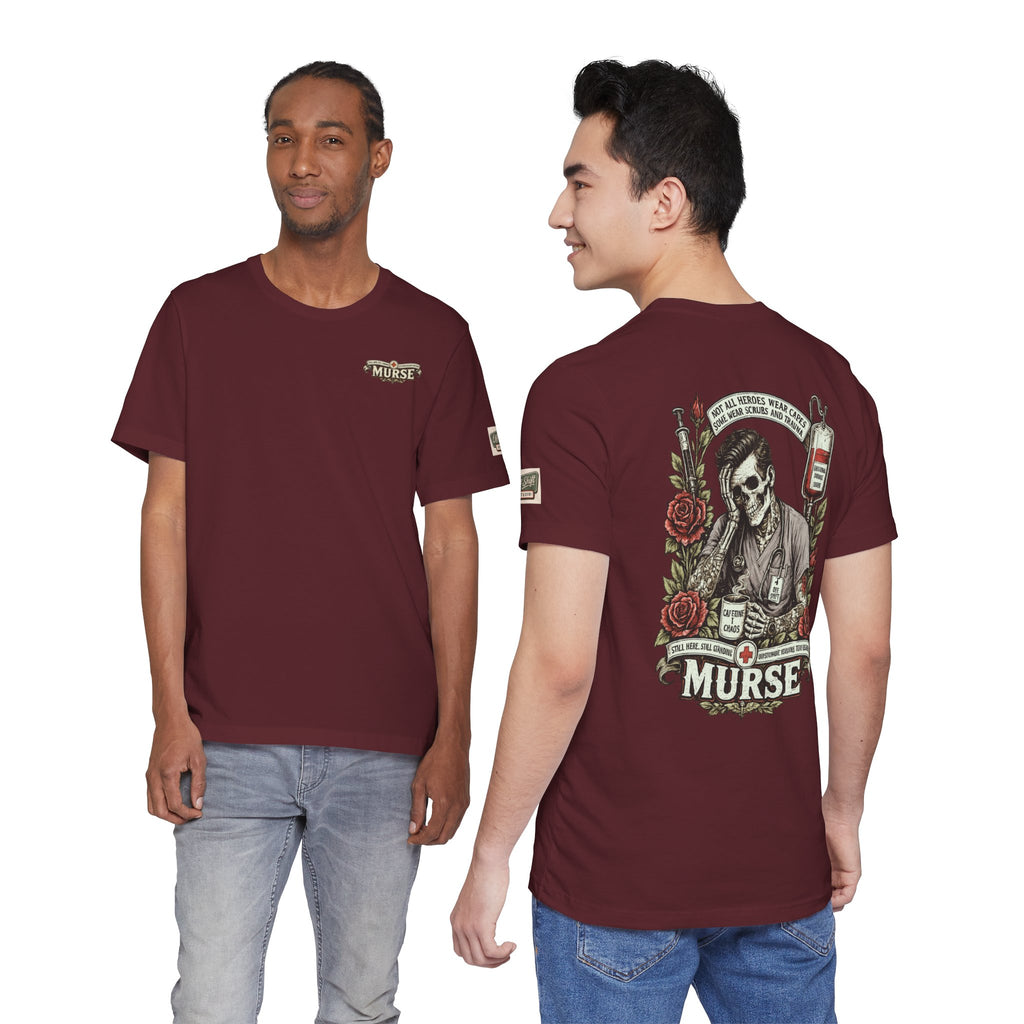 Murse Skull Nurse Graphic Tee — Vintage Medical Tattoo Back Print | Male Nurse Gift