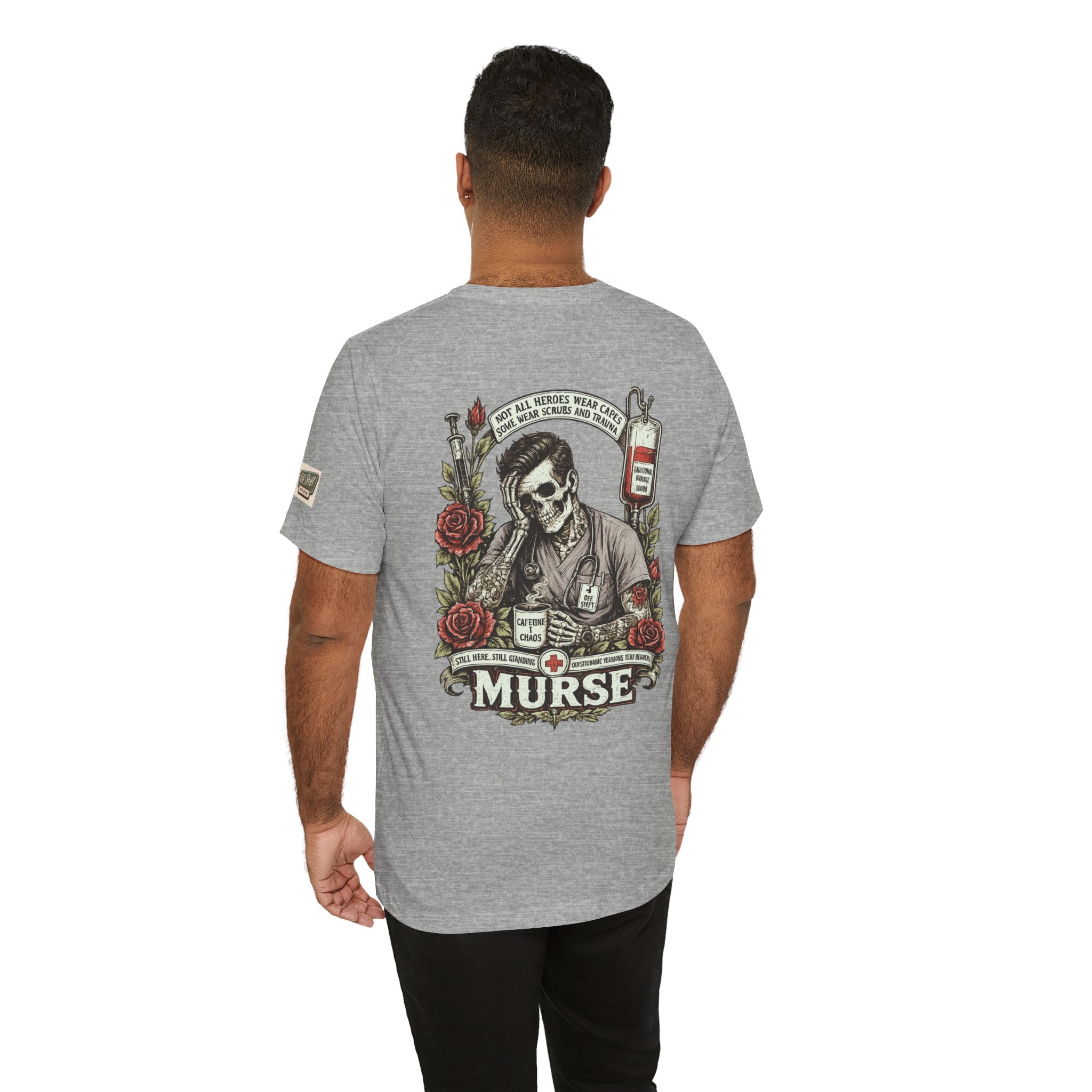 Murse Skull Nurse Graphic Tee — Vintage Medical Tattoo Back Print | Male Nurse Gift