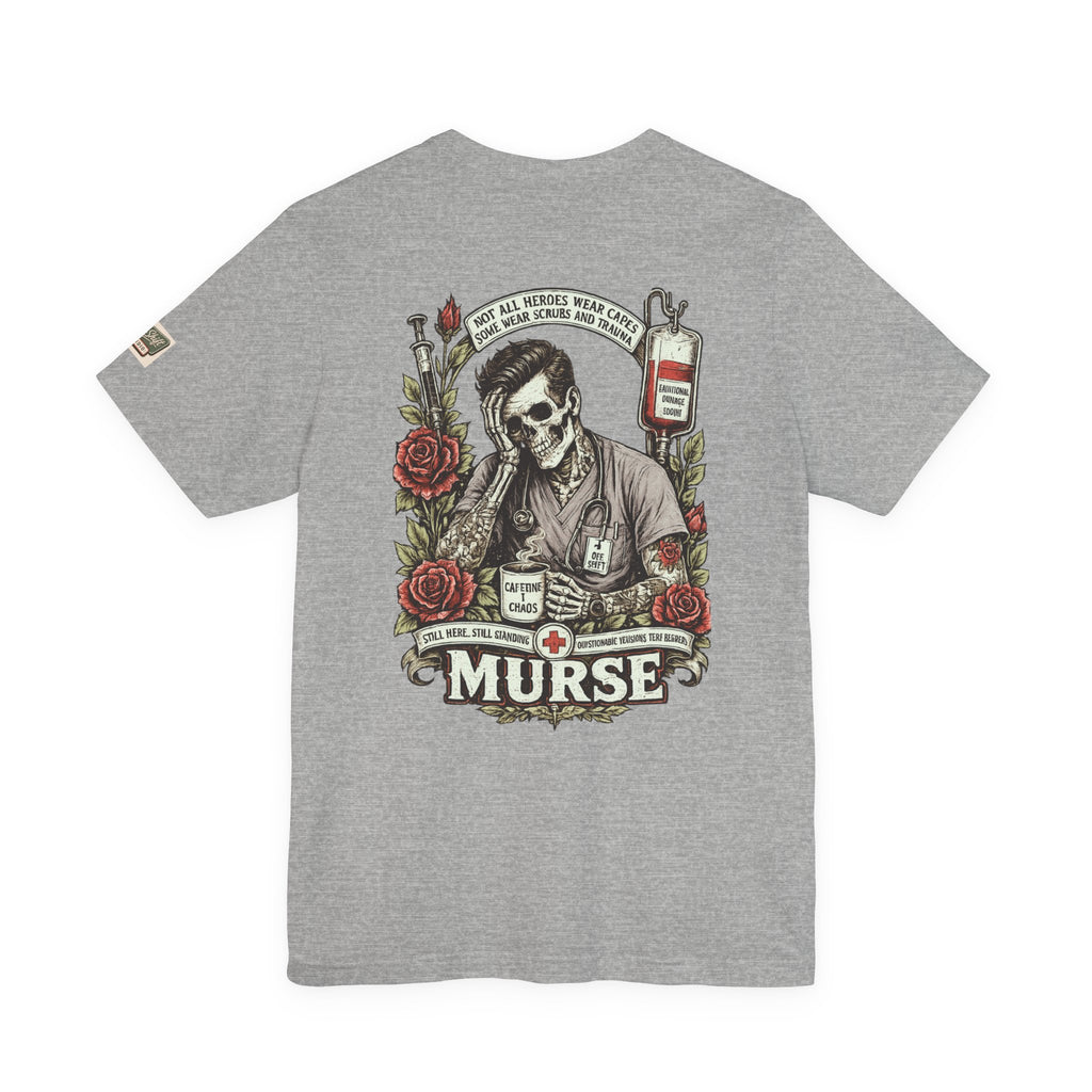 Murse Skull Nurse Graphic Tee — Vintage Medical Tattoo Back Print | Male Nurse Gift
