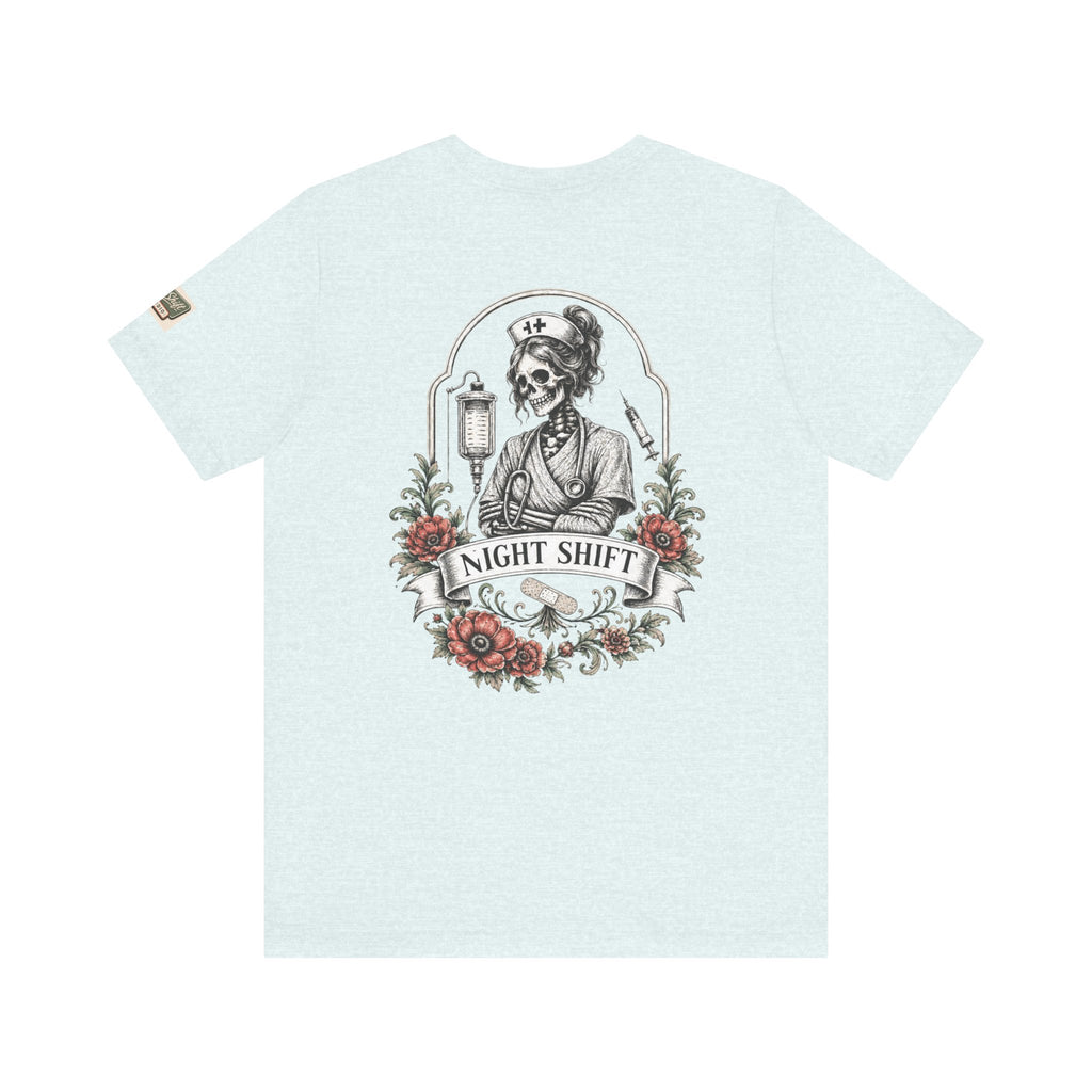 Night Shift Nurse Shirt | Skeleton Nurse T-Shirt | Tattoo Style Medical Shirt | Bella+Canvas