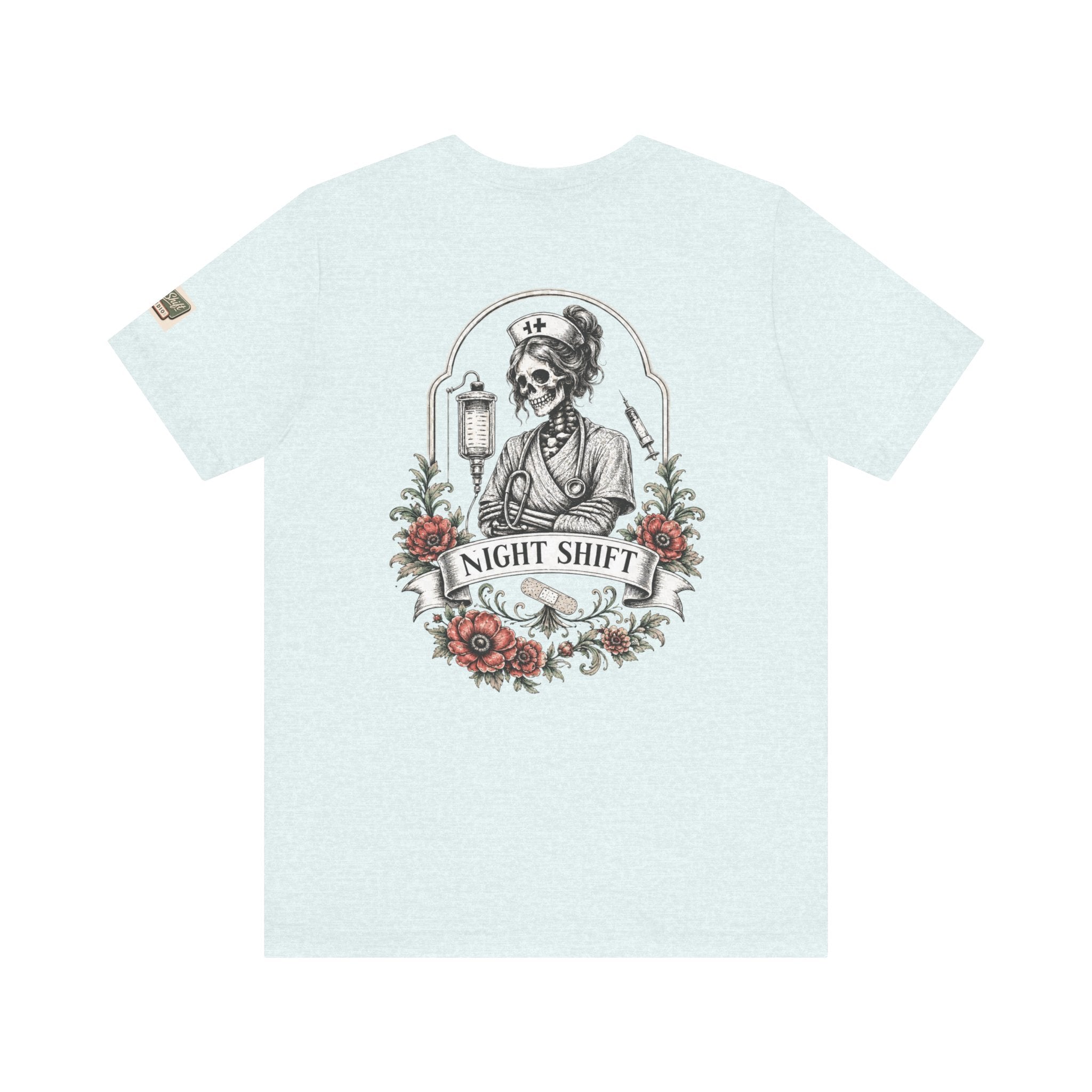 Night Shift Nurse Shirt | Skeleton Nurse T-Shirt | Tattoo Style Medical Shirt | Bella+Canvas