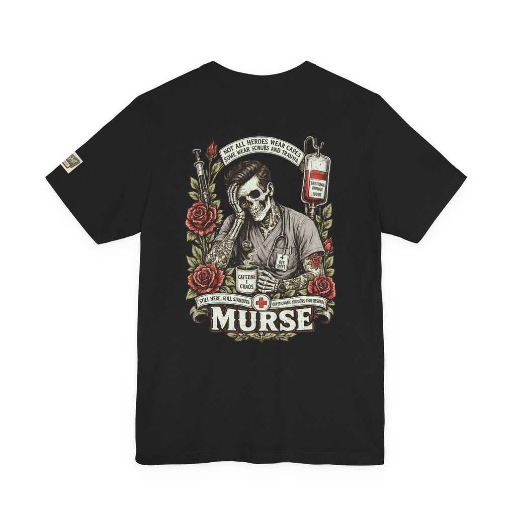 Murse Skull Nurse Graphic Tee — Vintage Medical Tattoo Back Print | Male Nurse Gift
