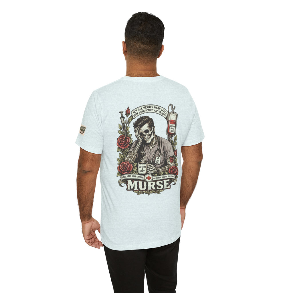Murse Skull Nurse Graphic Tee — Vintage Medical Tattoo Back Print | Male Nurse Gift