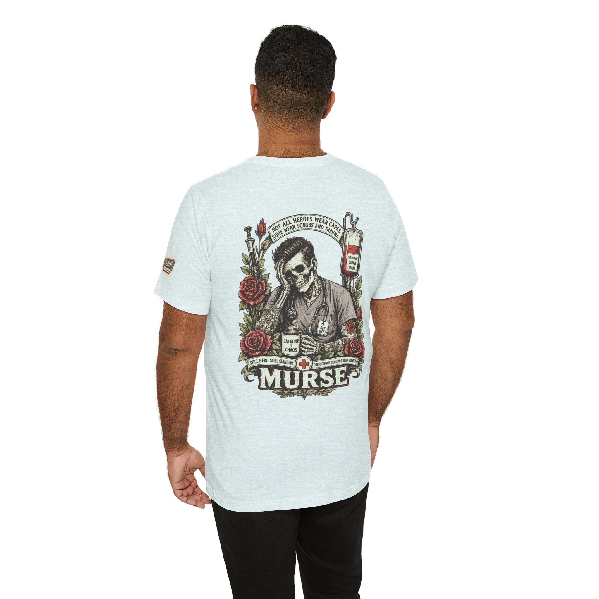Murse Skull Nurse Graphic Tee — Vintage Medical Tattoo Back Print | Male Nurse Gift
