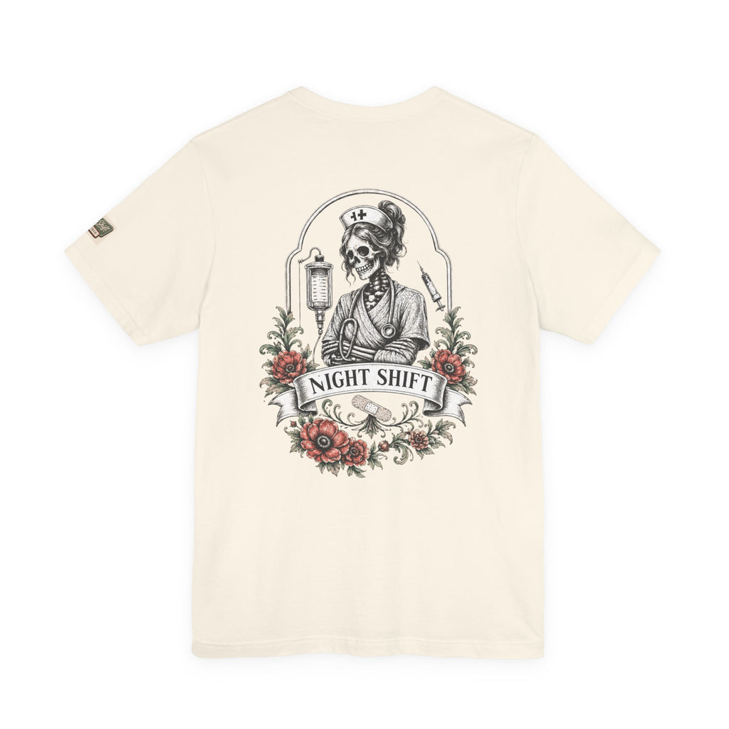 Night Shift Nurse Shirt | Skeleton Nurse T-Shirt | Tattoo Style Medical Shirt | Bella+Canvas