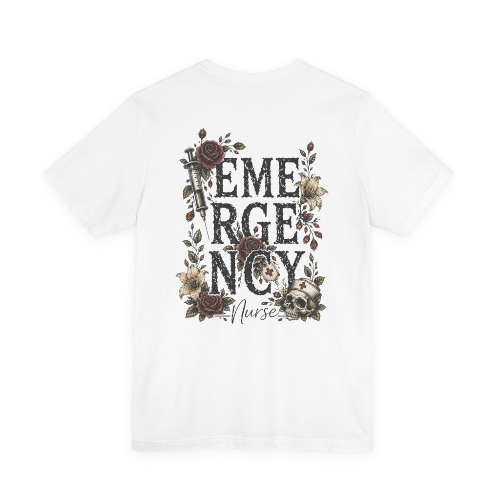 Emergency Nurse Shirt | Gothic Floral Nurse Tee | Vintage Tattoo Style ER Nurse T-Shirt | Bella & Canvas