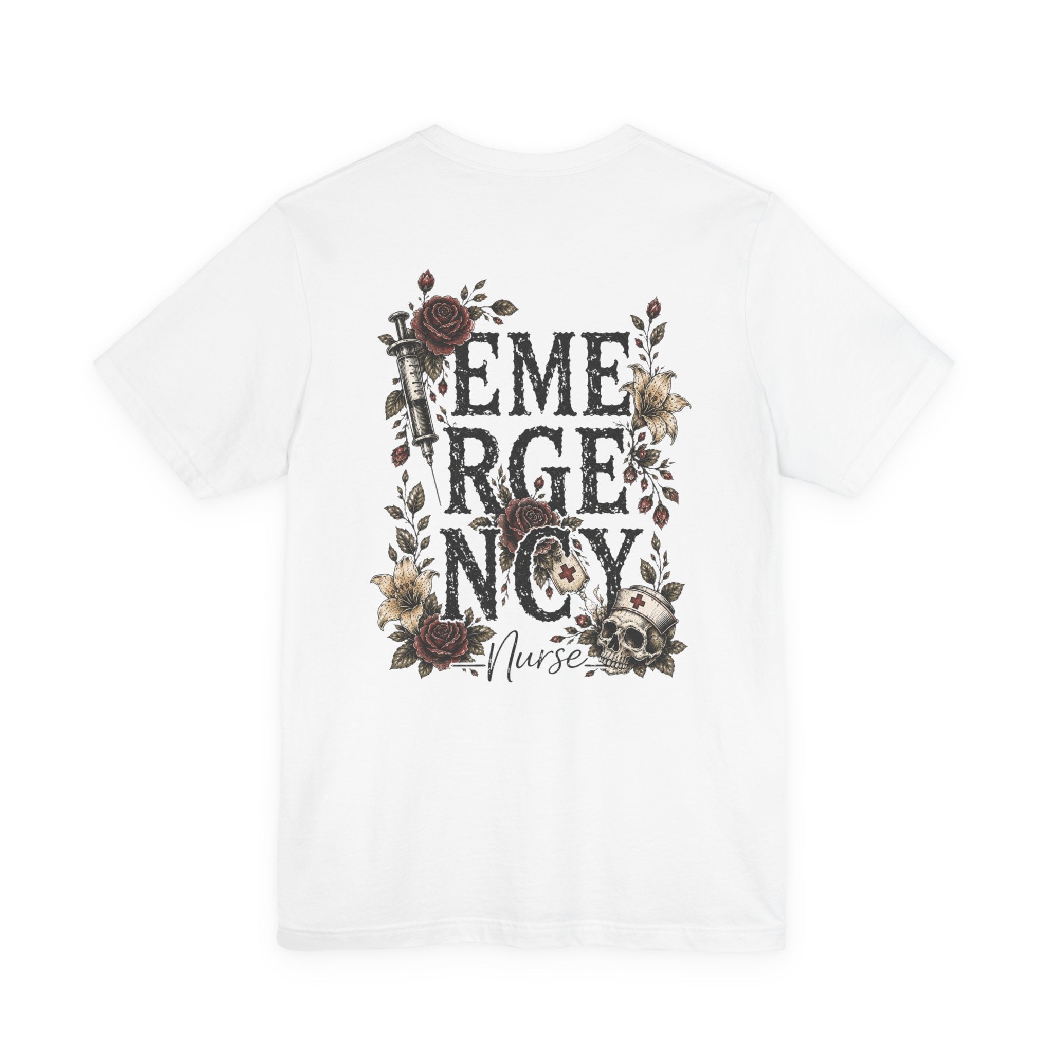 Emergency Nurse Shirt | Gothic Floral Nurse Tee | Vintage Tattoo Style ER Nurse T-Shirt | Bella & Canvas