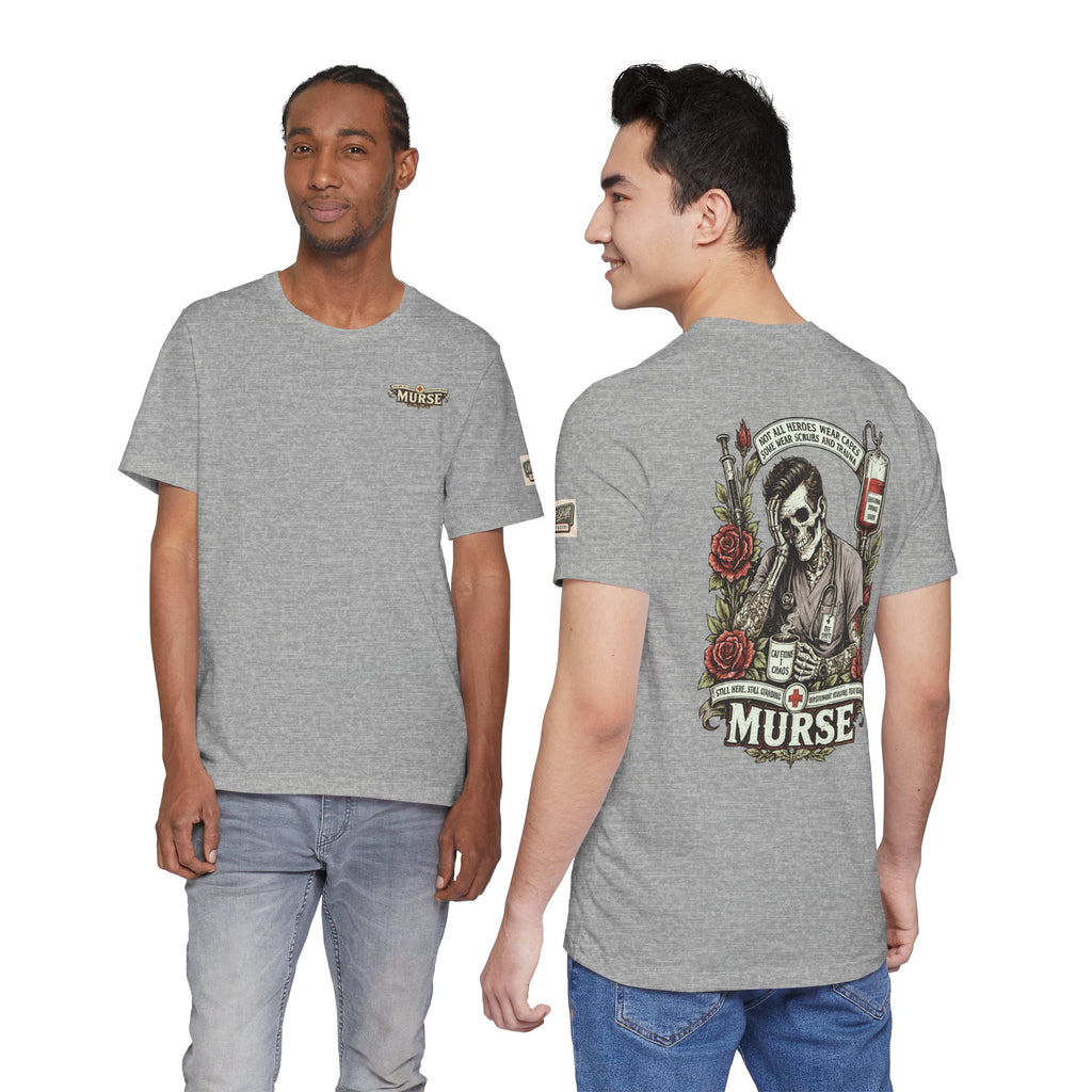 Murse Skull Nurse Graphic Tee — Vintage Medical Tattoo Back Print | Male Nurse Gift