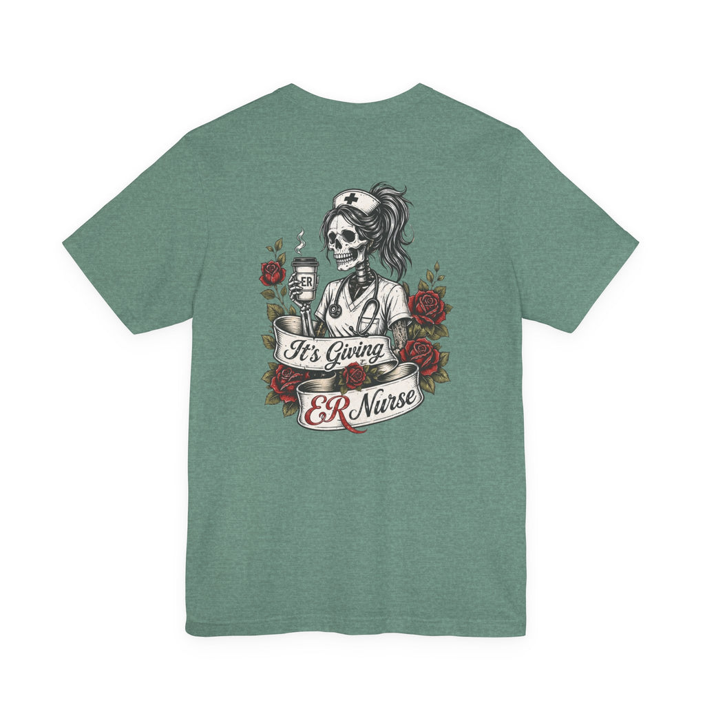 It's Giving ER Nurse Shirt | Funny ER Nurse Tee | Emergency Room Nurse Gift | Gothic Skeleton Nurse Shirt | Tattoo Style Healthcare T-Shirt