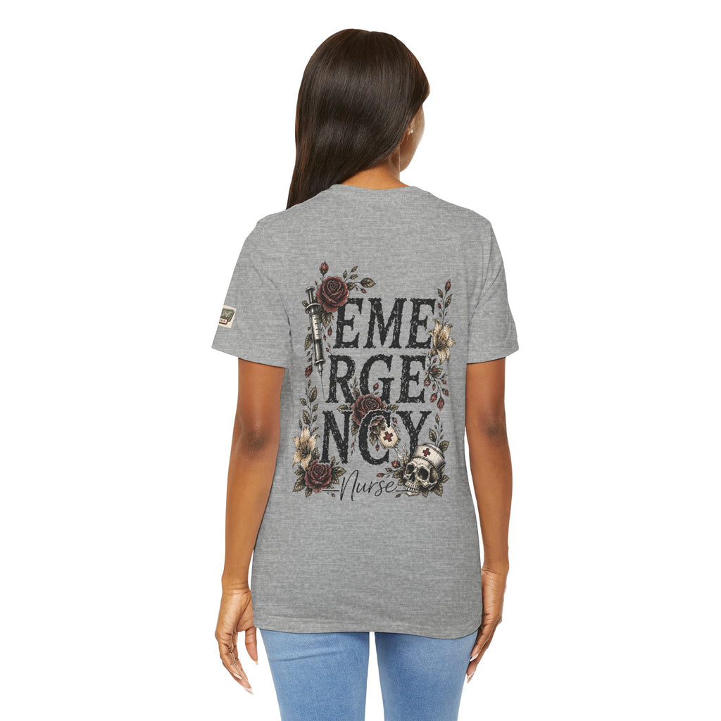 Emergency Nurse Shirt | Gothic Floral Nurse Tee | Vintage Tattoo Style ER Nurse T-Shirt | Bella & Canvas