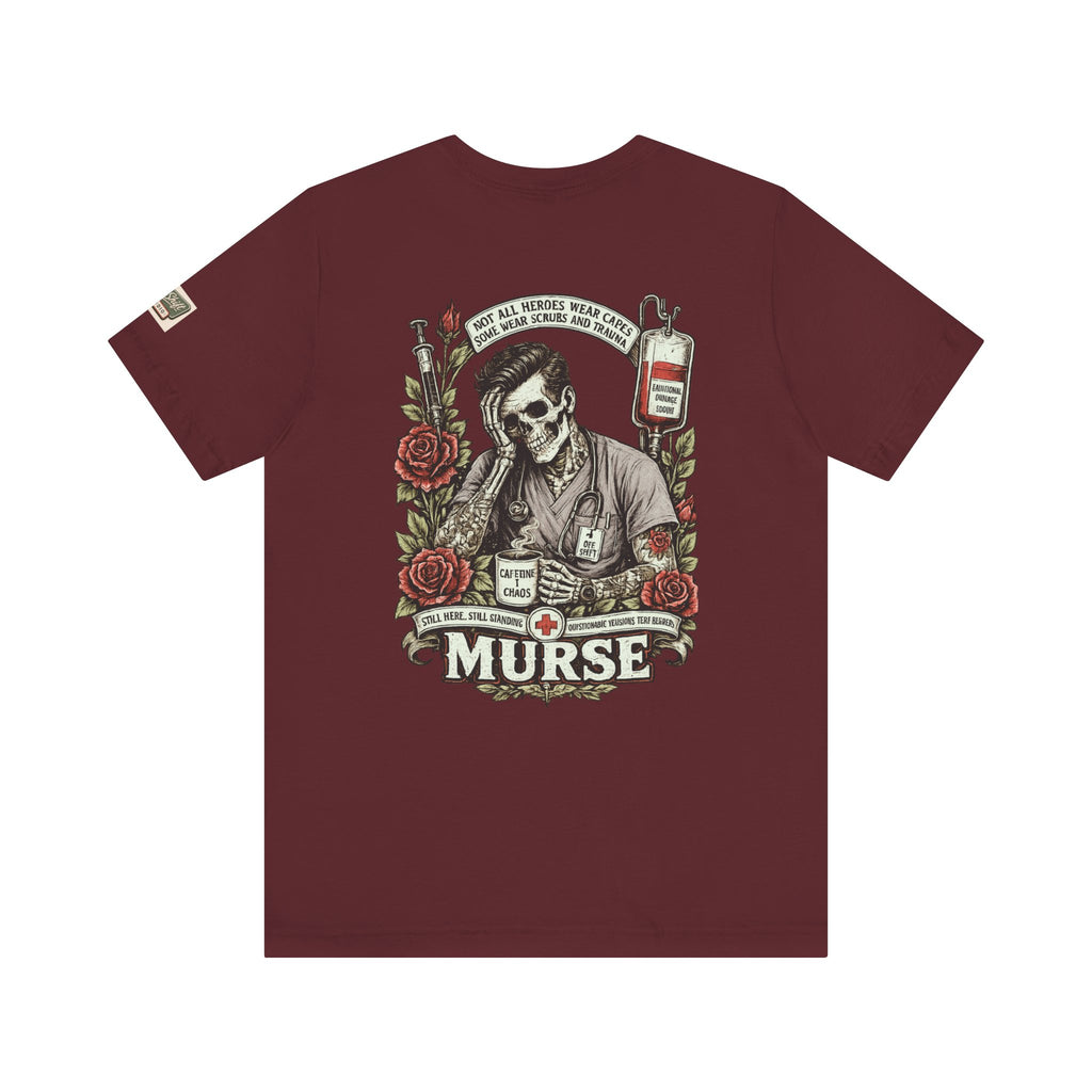 Murse Skull Nurse Graphic Tee — Vintage Medical Tattoo Back Print | Male Nurse Gift