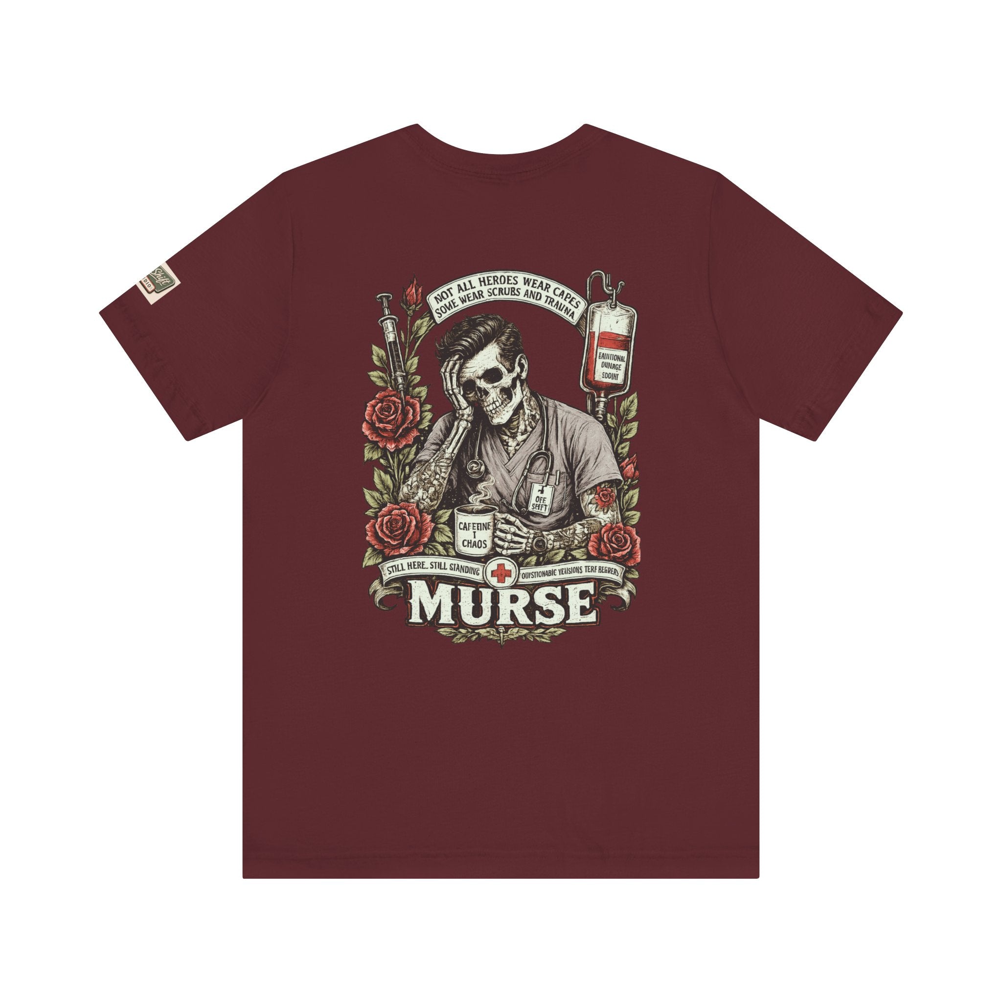 Murse Skull Nurse Graphic Tee — Vintage Medical Tattoo Back Print | Male Nurse Gift