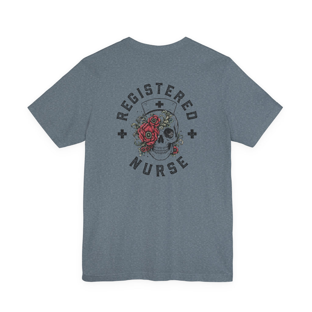 Registered Nurse Vintage Skull Tee | Tattoo Style RN Shirt | Nurse Gift | Floral Skull Graphic Tee | Bella Canvas | Off Shift Studio