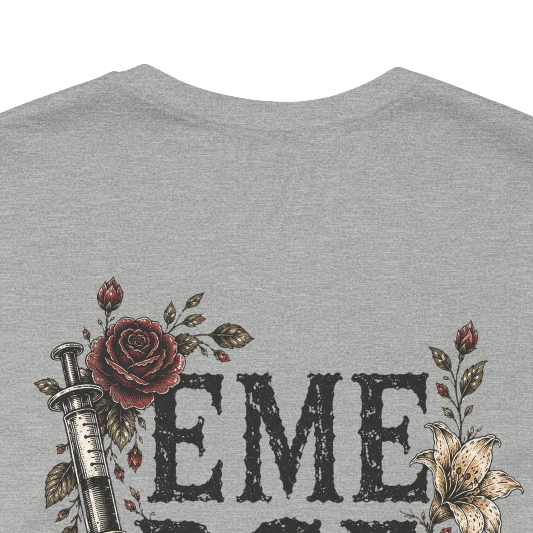 Emergency Nurse Shirt | Gothic Floral Nurse Tee | Vintage Tattoo Style ER Nurse T-Shirt | Bella & Canvas