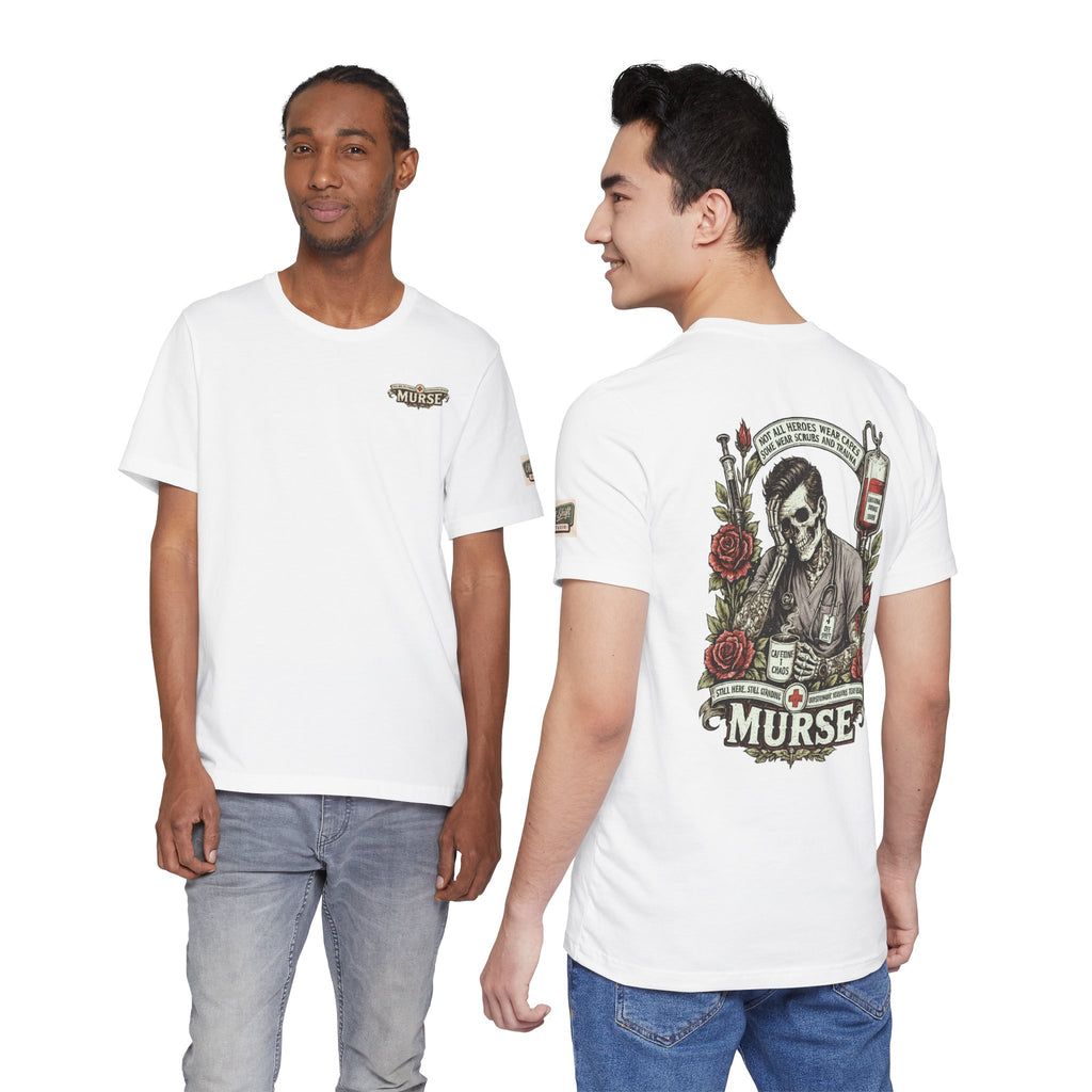 Murse Skull Nurse Graphic Tee — Vintage Medical Tattoo Back Print | Male Nurse Gift