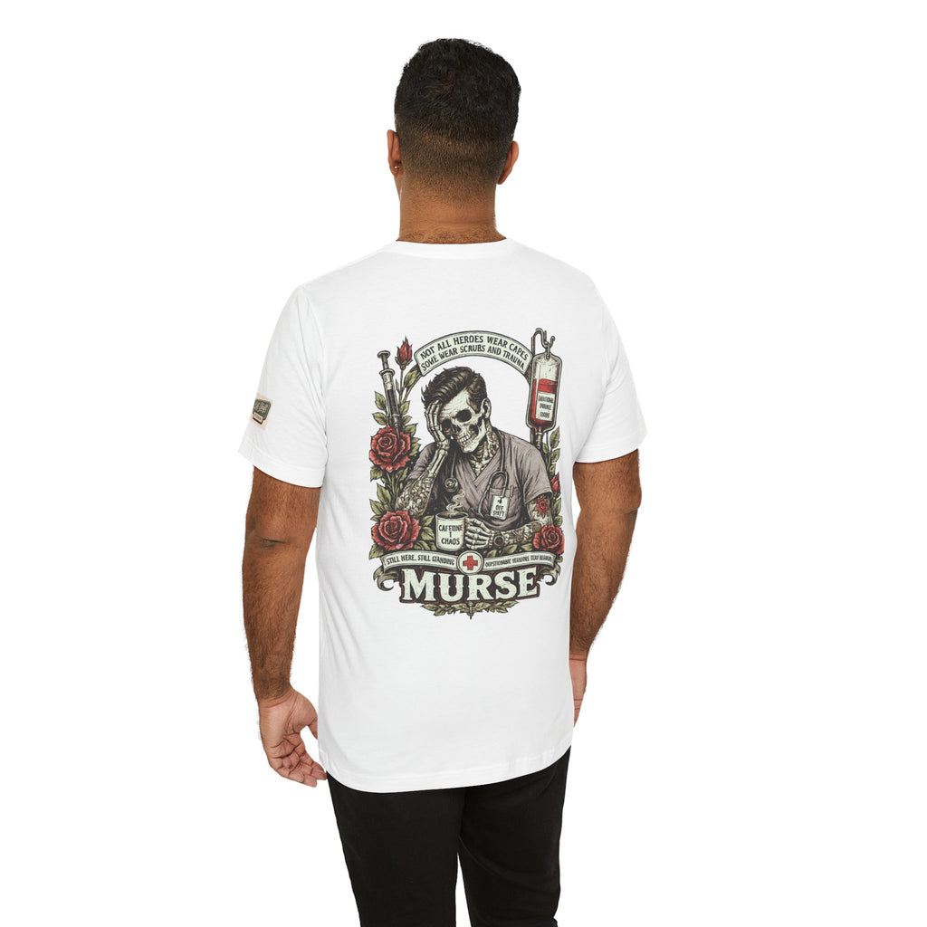 Murse Skull Nurse Graphic Tee — Vintage Medical Tattoo Back Print | Male Nurse Gift