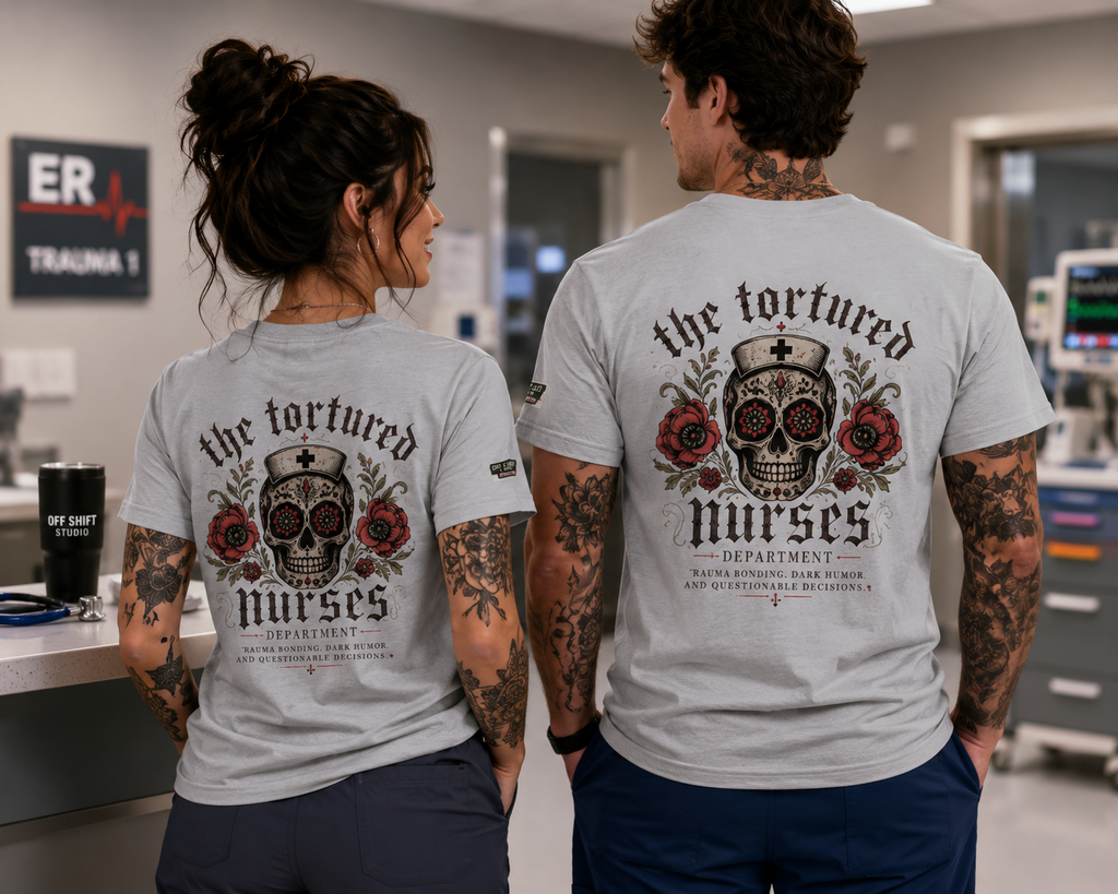 The Tortured Nurses Tee | Gothic Nurse Skull Shirt | Vintage Tattoo Medical Graphic Tee