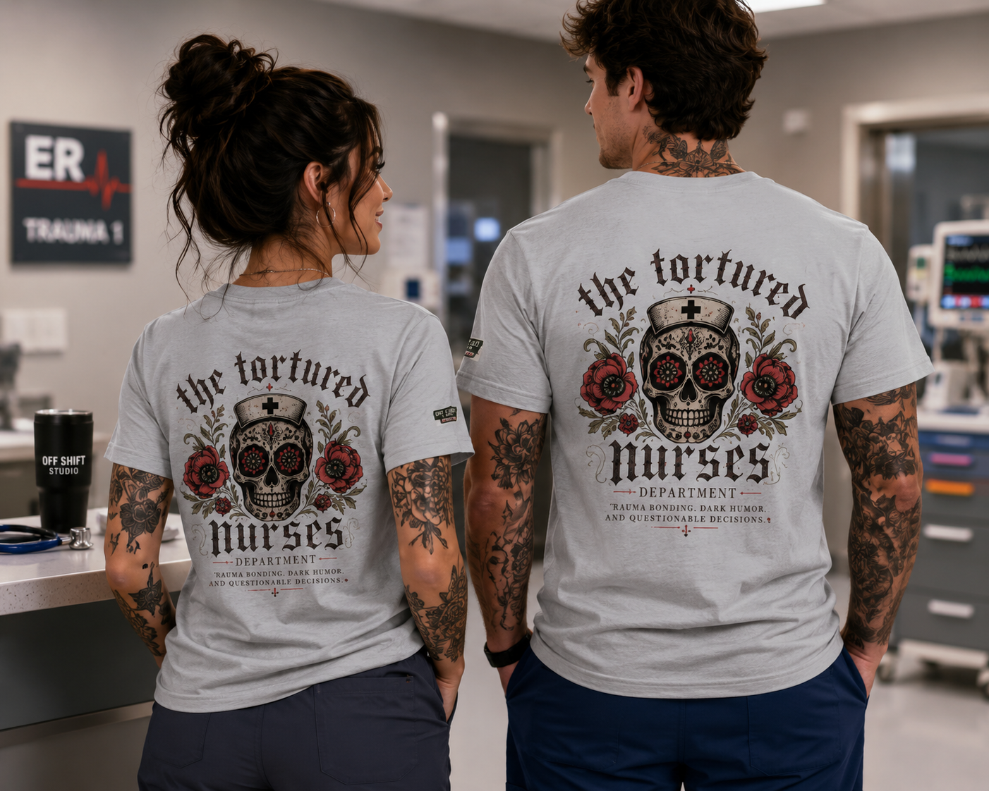 The Tortured Nurses Tee | Gothic Nurse Skull Shirt | Vintage Tattoo Medical Graphic Tee