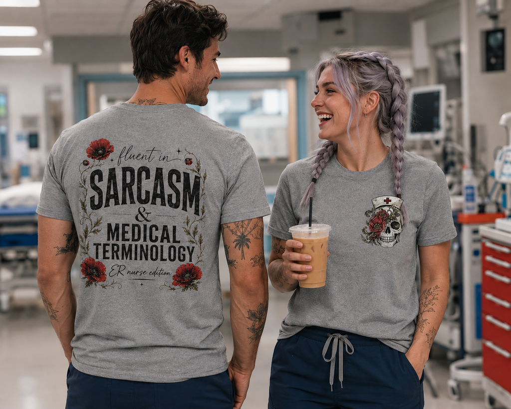 Fluent in Sarcasm & Medical Terminology Nurse Shirt | ER Nurse Graphic Tee | Funny Nurse Gift | Medical Humor Shirt | Bella Canvas 3001 | RN Gift