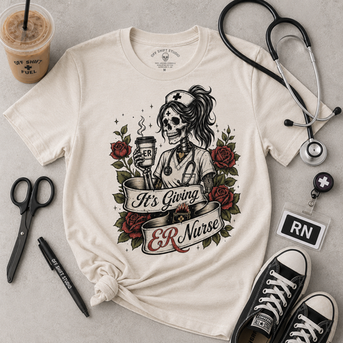 ER Nurse Skull Tee — "It's Giving ER Nurse" Graphic T-Shirt