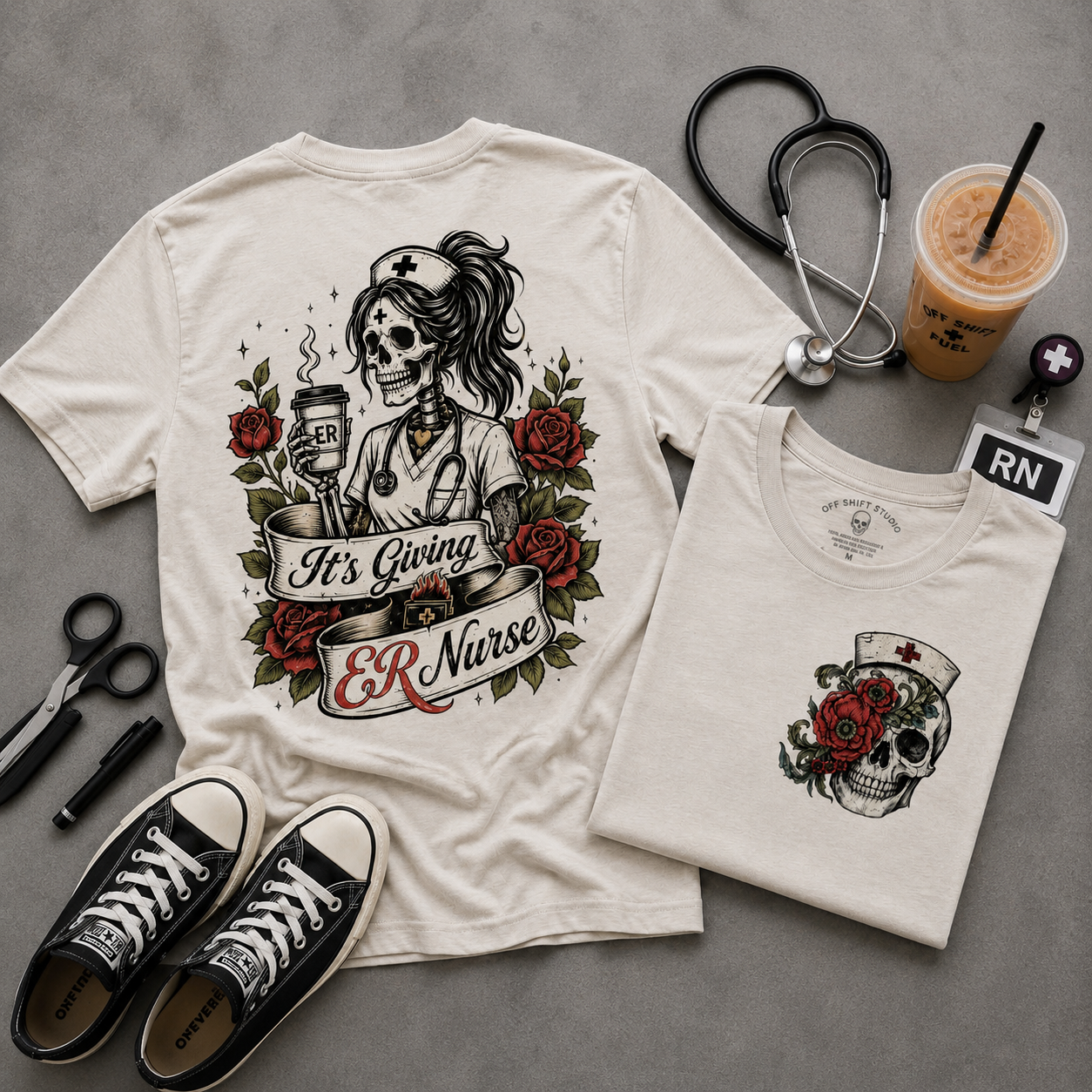 ER Nurse Skull Tee — "It's Giving ER Nurse" Graphic T-Shirt
