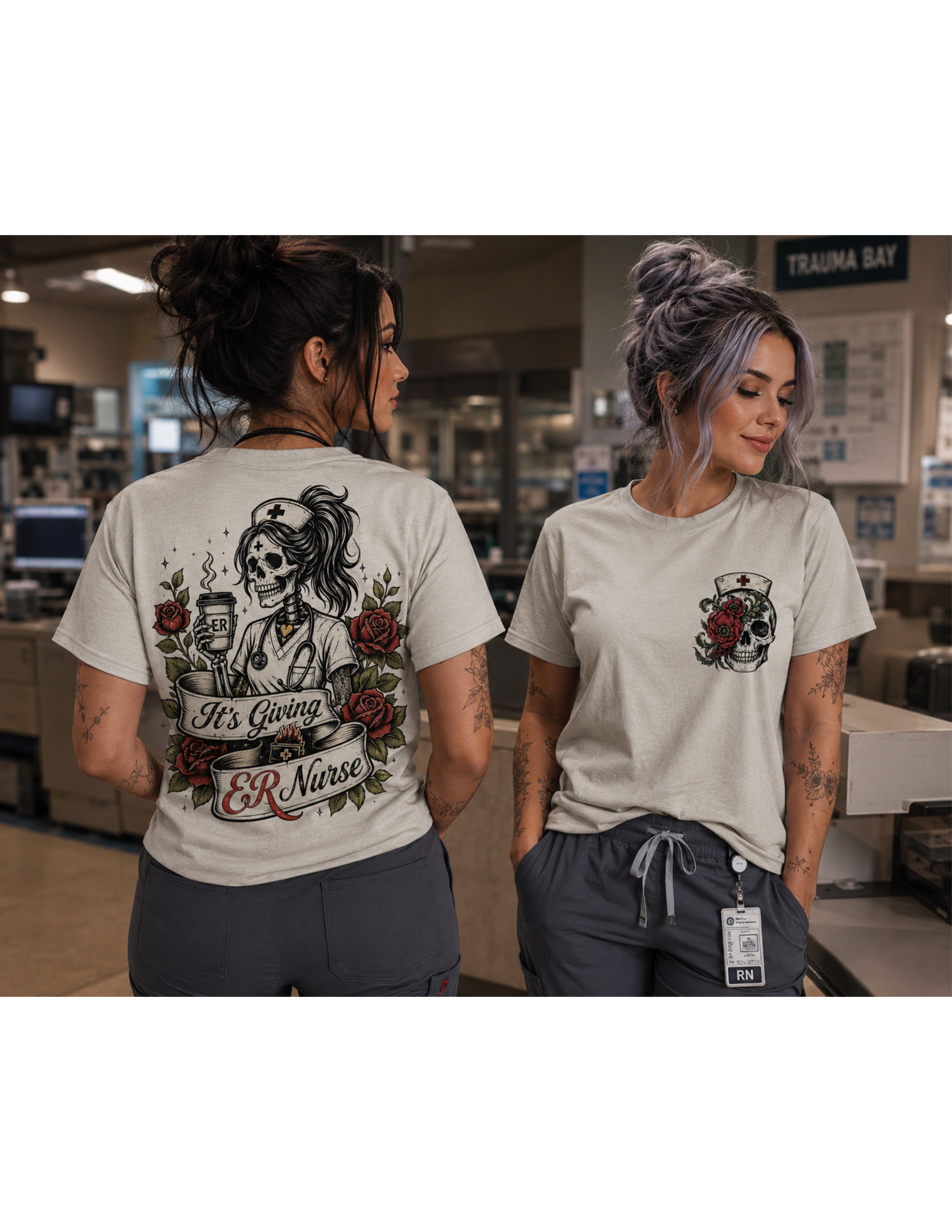 ER Nurse Skull Tee — "It's Giving ER Nurse" Graphic T-Shirt