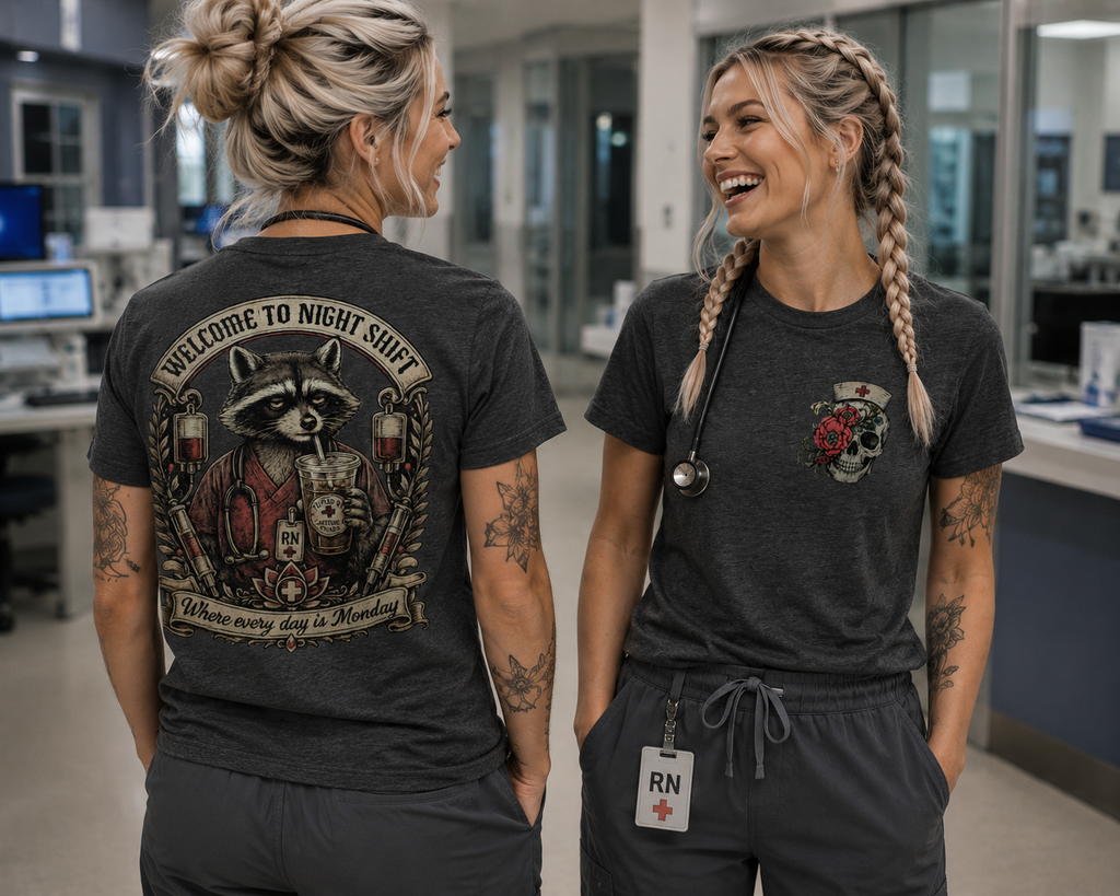 Night Shift Raccoon Nurse T-Shirt — "Welcome to Night Shift" Work Tee for Nurses & Healthcare