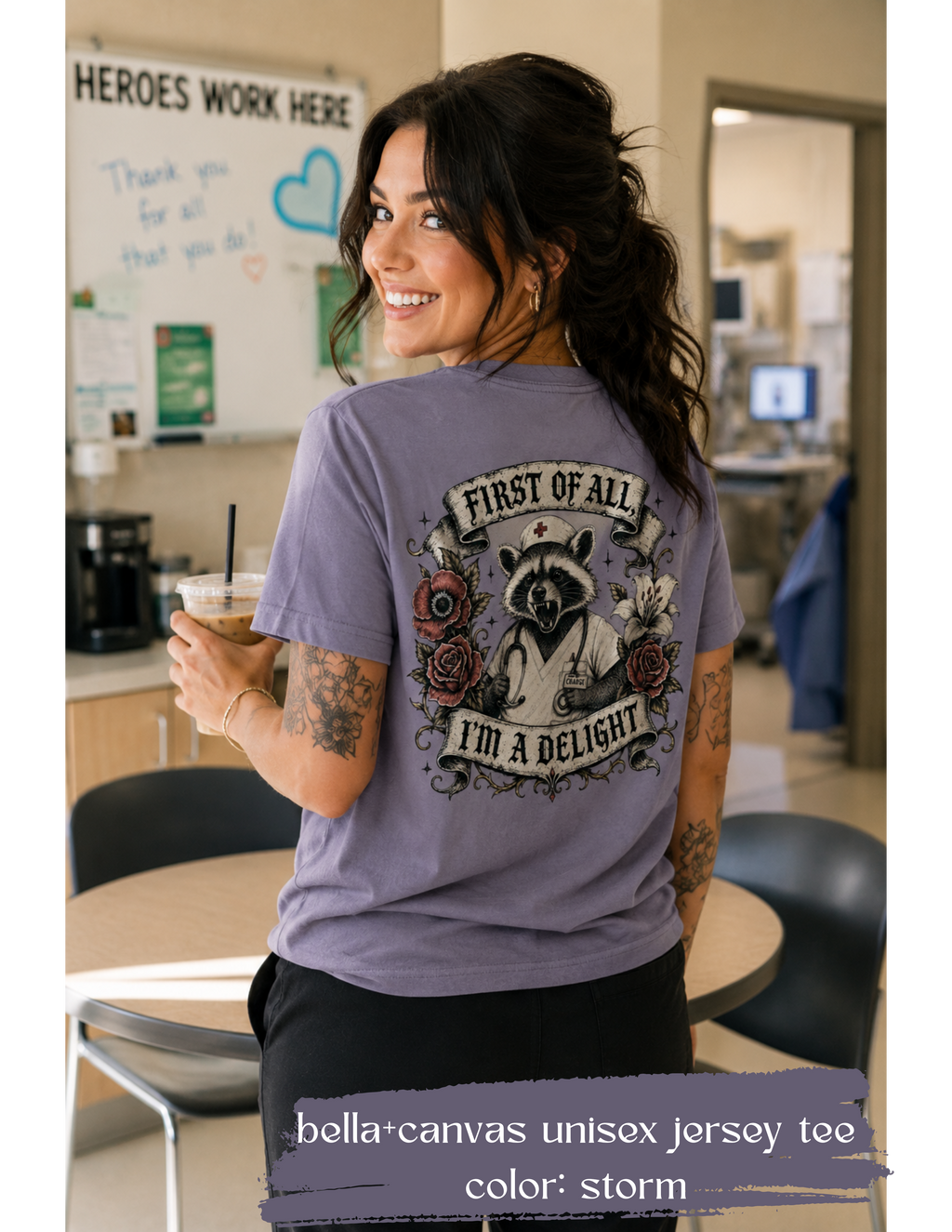 First of All I'm a Delight Shirt | Funny Nurse Shirt | Gothic Skull Nurse Tee | Sarcastic Healthcare Worker Shirt