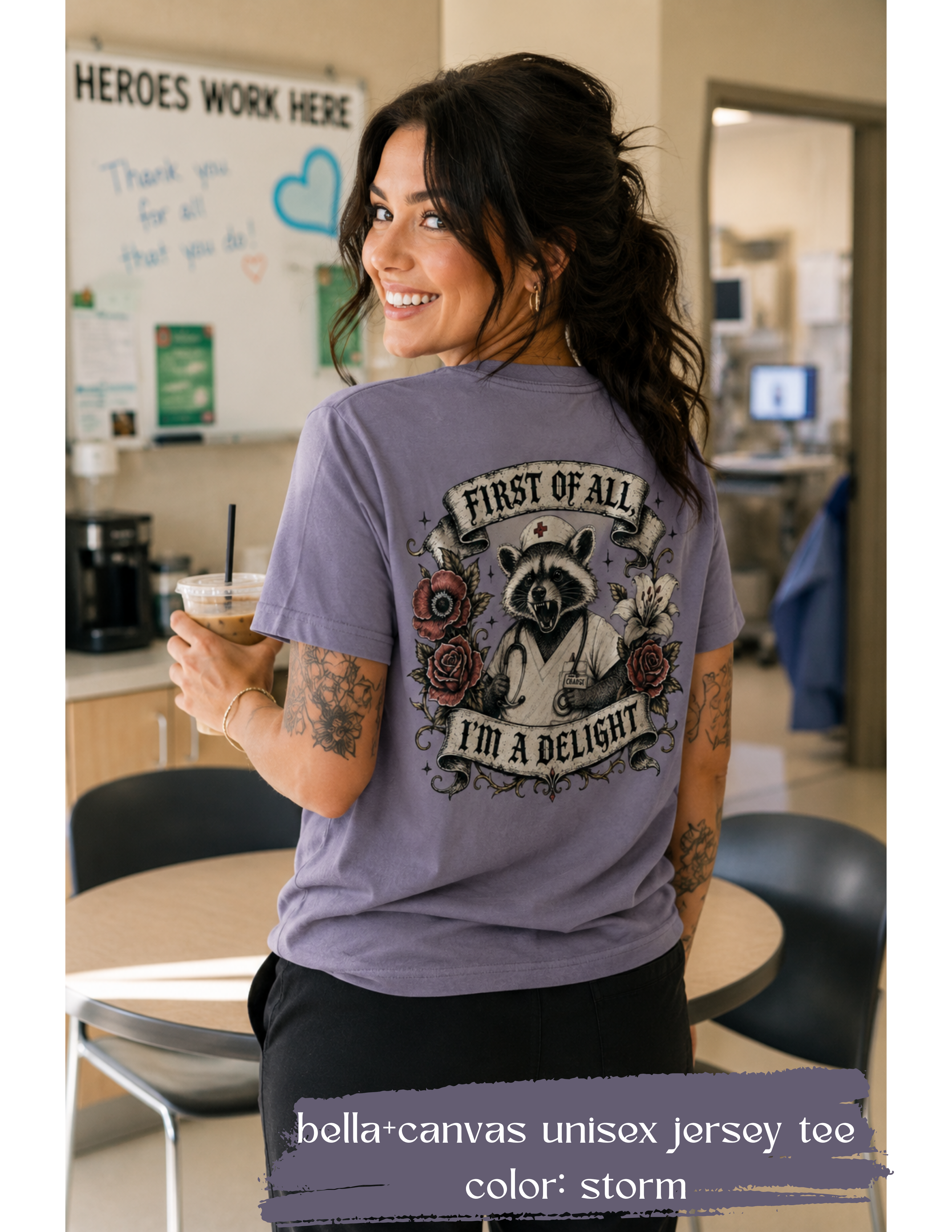 First of All I'm a Delight Shirt | Funny Nurse Shirt | Gothic Skull Nurse Tee | Sarcastic Healthcare Worker Shirt