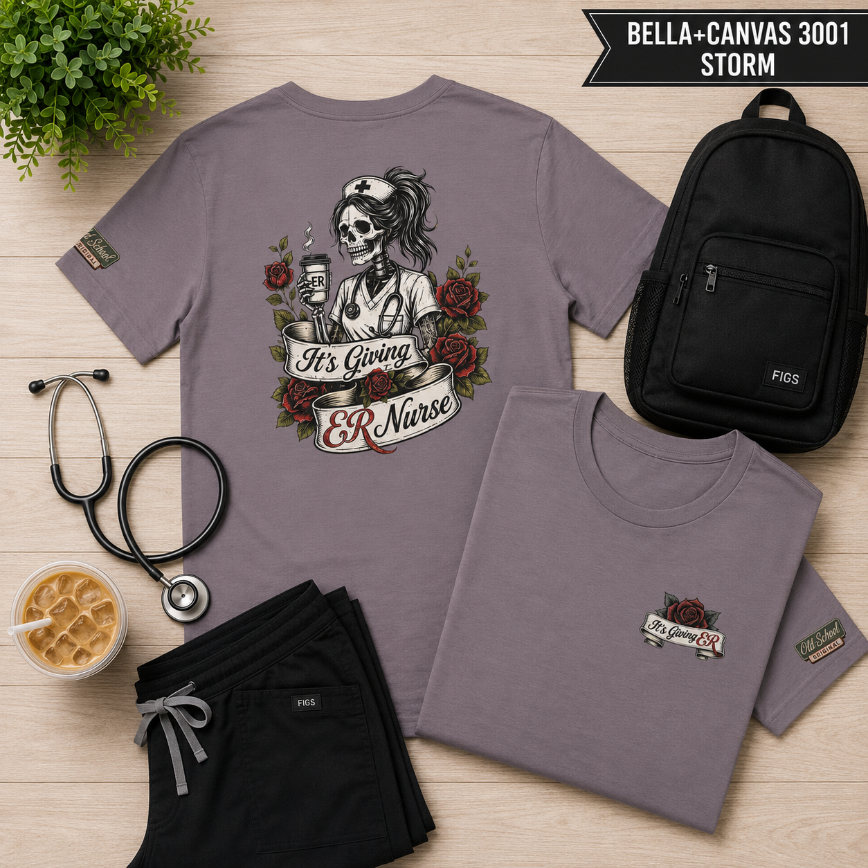 ER Nurse Skull T-Shirt — "It’s Giving ER Nurse" Gothic Floral Medical Tee