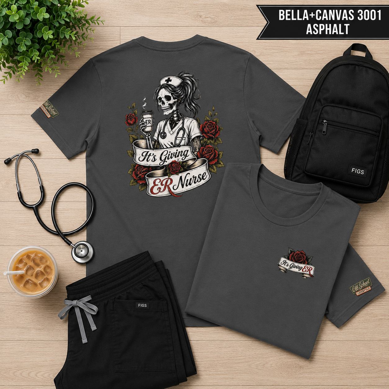 ER Nurse Skull T-Shirt — "It’s Giving ER Nurse" Gothic Floral Medical Tee